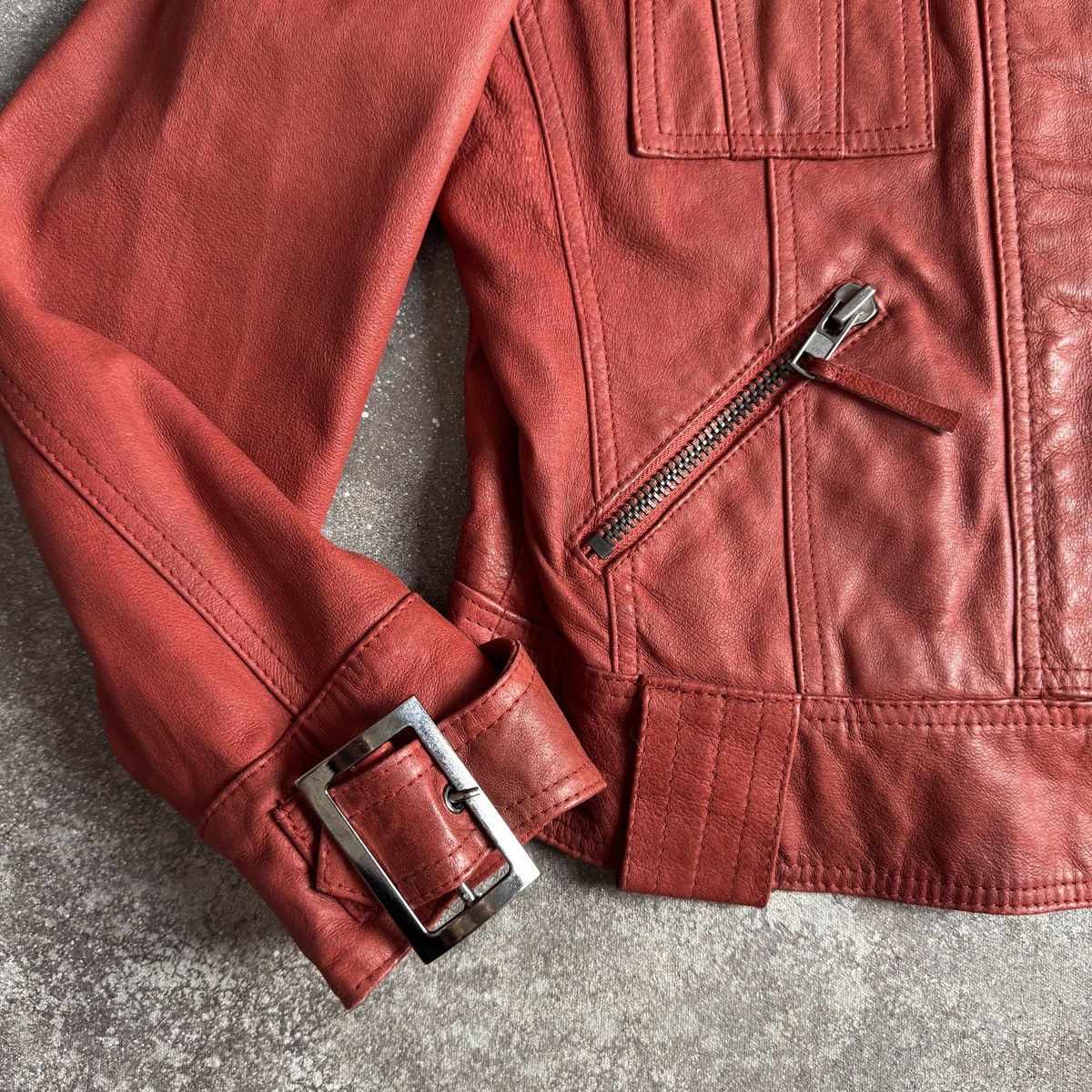Hysteric Glamour Vintage Strap Details Y2K Red Leather Cropped Jacket Size M / US 6-8 / IT 42-44 - 9 Thumbnail