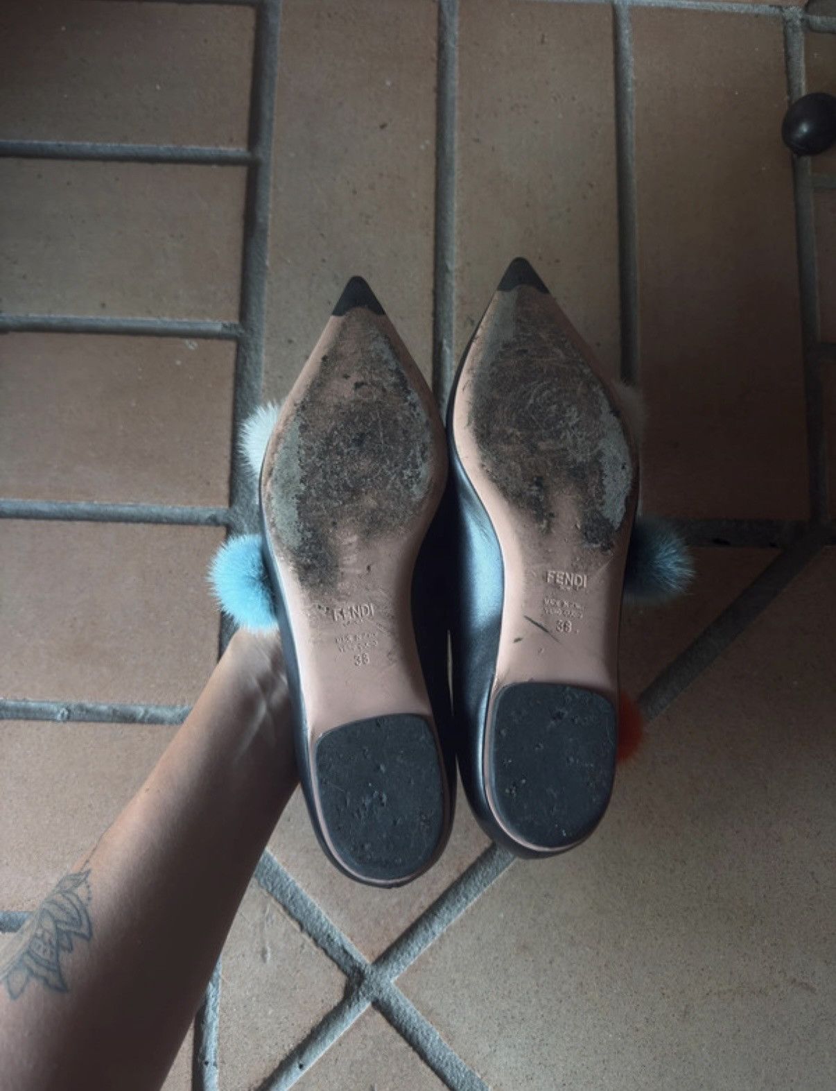 Fendi Fendi Black Pom Pom Ballerina Flats Size US 7 / IT 37 - 3 Thumbnail