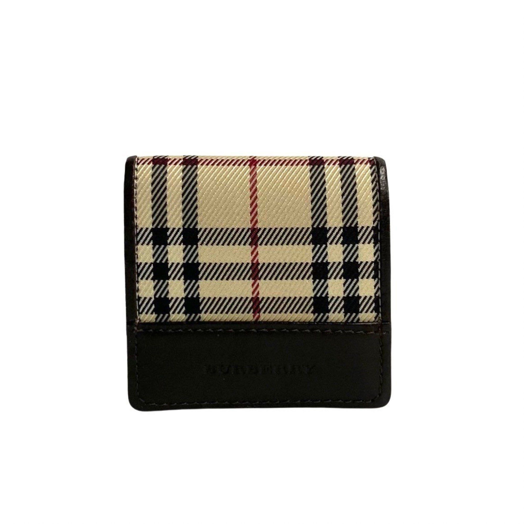 image of Burberry Nova Check Leather Canvas Coin Purse Wallet/coin Case Wallet Brown Beige 11344, Women's