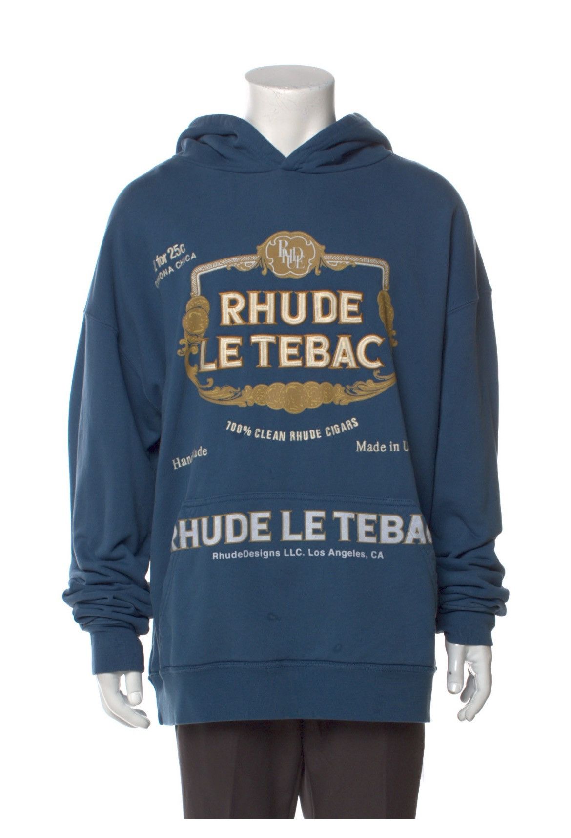 image of Rhude Slate Blue Cotton Le Tebac Hoodie Sweatshirt Size Xl, Men's