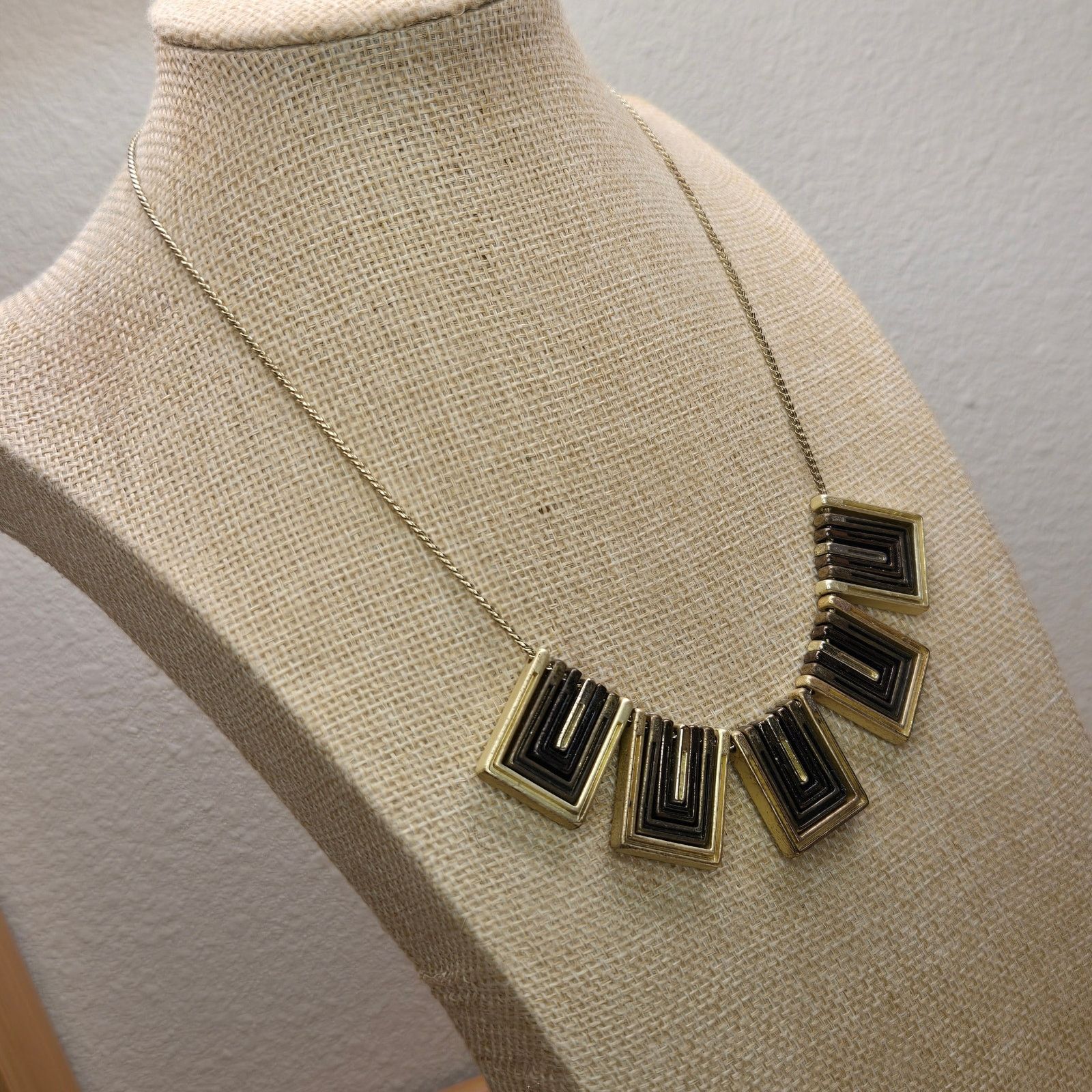 Ann Taylor Gold & Black Geometric Bib Statement Necklace Metallic Glam Size ONE SIZE - 3 Thumbnail