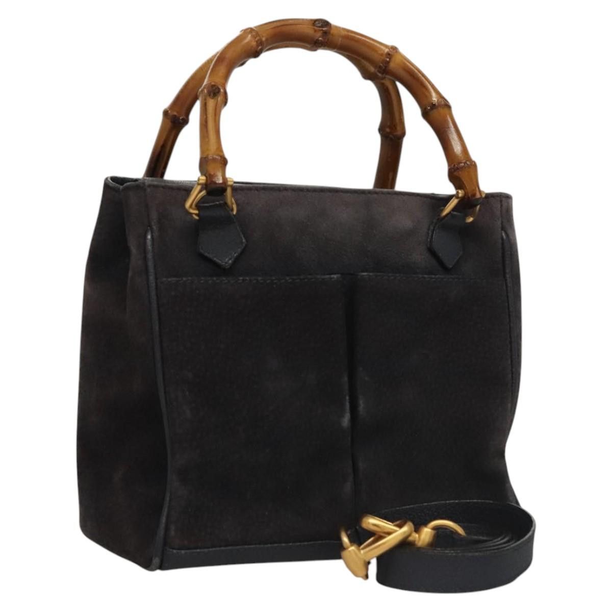 Gucci GUCCI Bamboo Hand Bag Suede Navy Gold 000 123 000 123 Size ONE SIZE - 1 Thumbnail