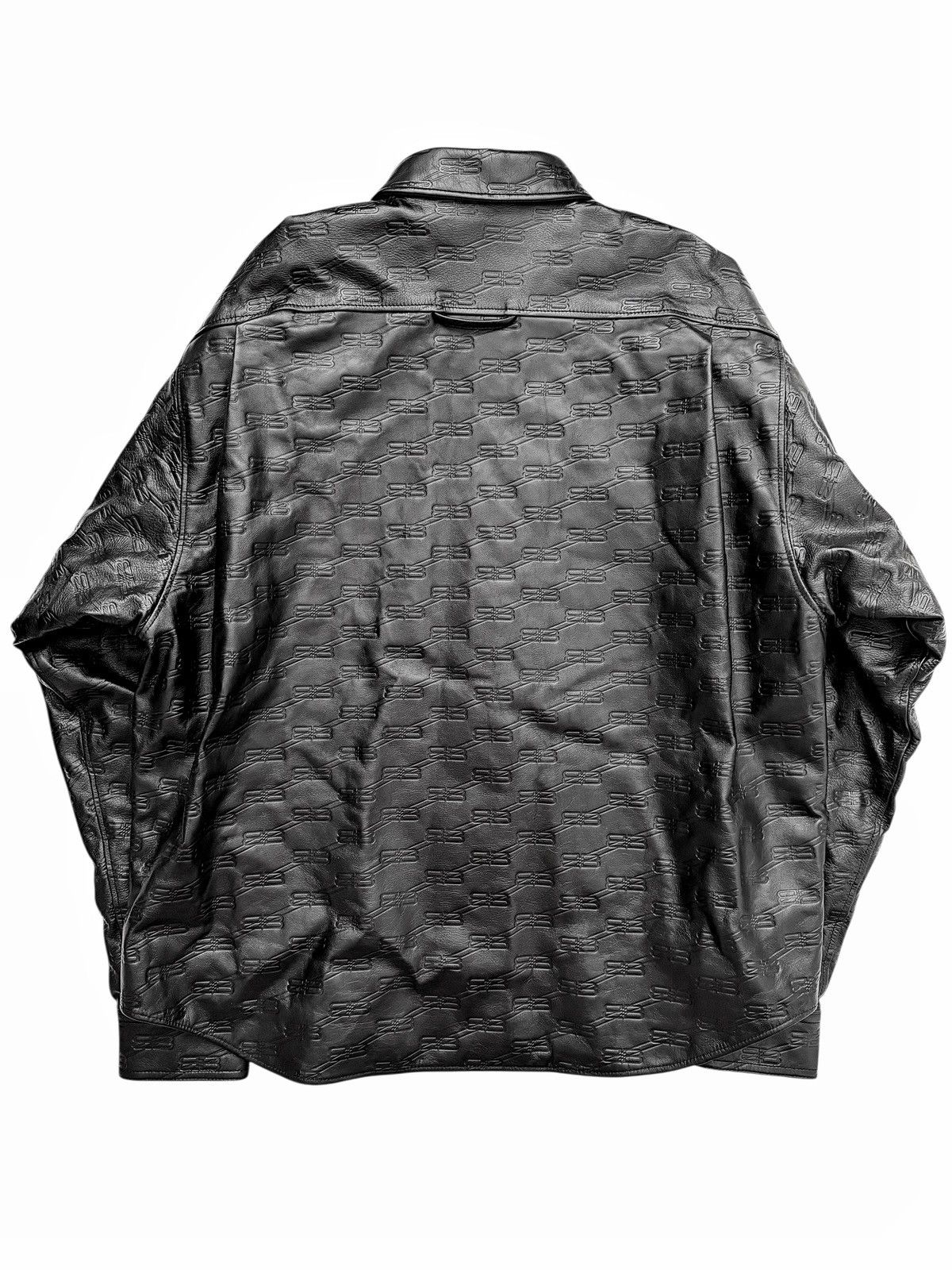 Balenciaga $6,900 Leather Debossed Logo Over Shirt Size US M / EU 48-50 / 2 - 2 Thumbnail