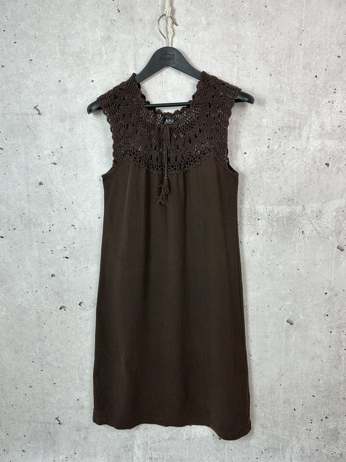 A.P.C Crochet Openwork Brown Cotton Sleeveless Dress