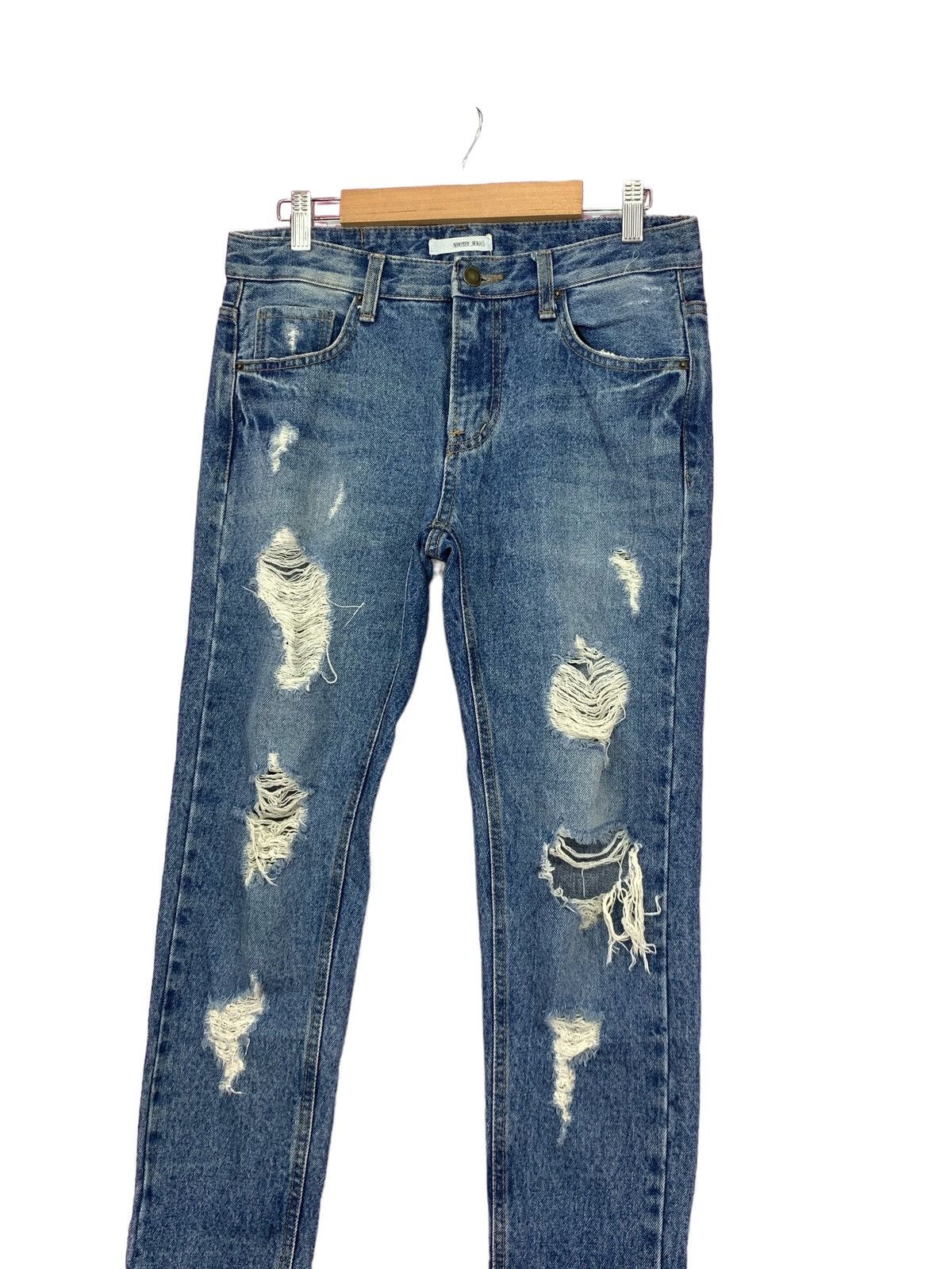 Japanese Brand Nikisix Y2k Style Slim Distressed Denim Pants (AD28) Size 29" - 3 Thumbnail