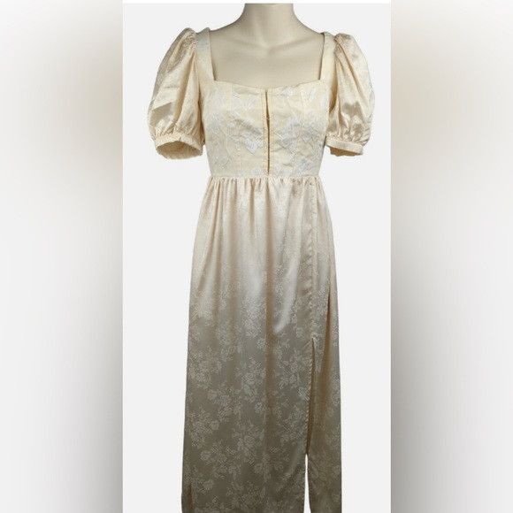 For Love & Lemons Cream Square Neck Wedding Dress Puff Sleeve Brocade Cottage Size M / US 6-8 / IT 42-44 - 2 Thumbnail