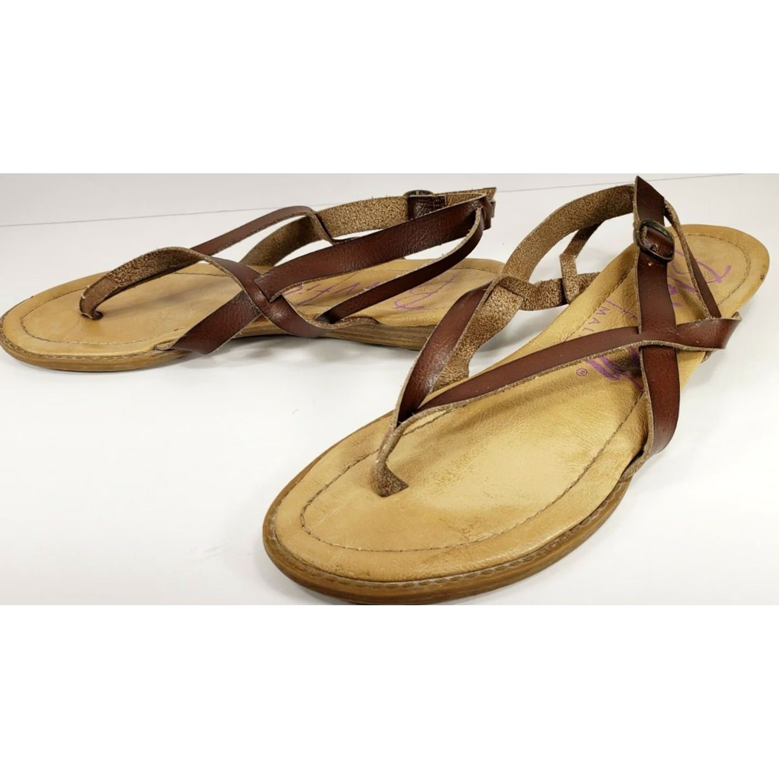 Vintage Blowfish Strappy Flat Sandal Brown Leather Slingback Women's 8.5M Size US 9 / IT 39 - 4 Thumbnail