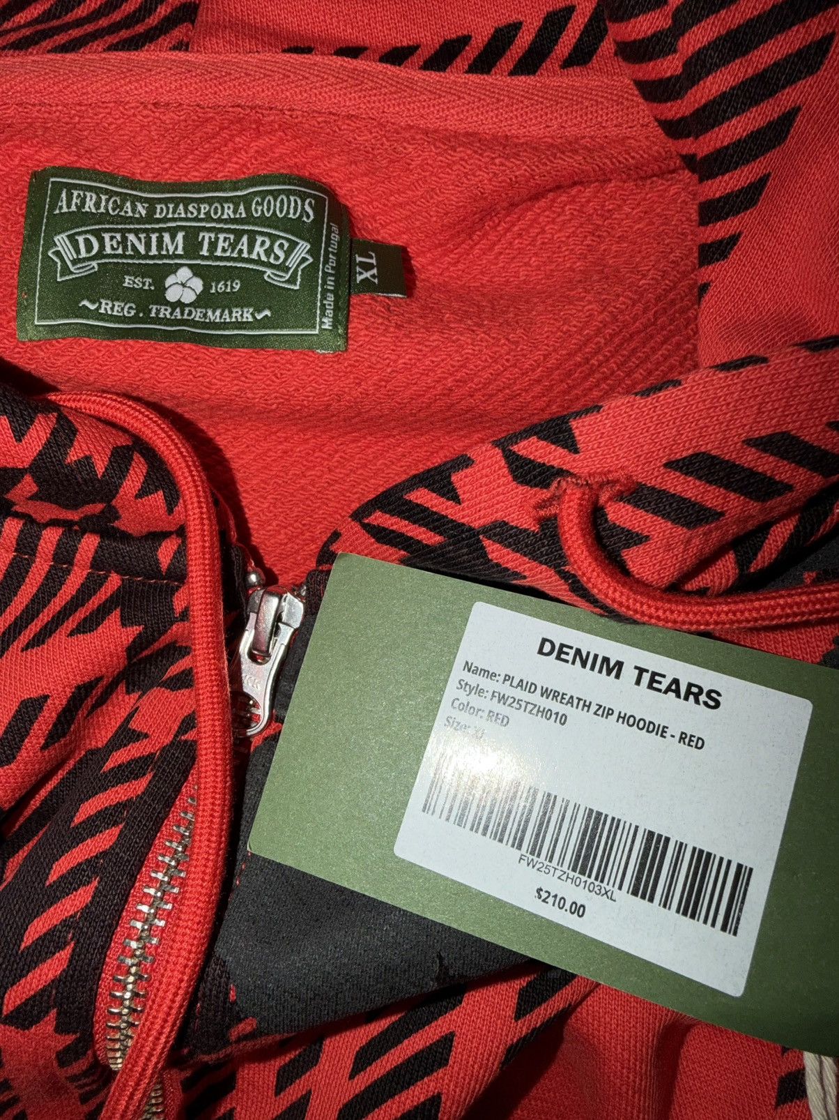 DENIM TEARS Denim Tears Plaid Cotton Wreath Zip Hoodie Red XL Size US XL / EU 56 / 4 - 4 Thumbnail