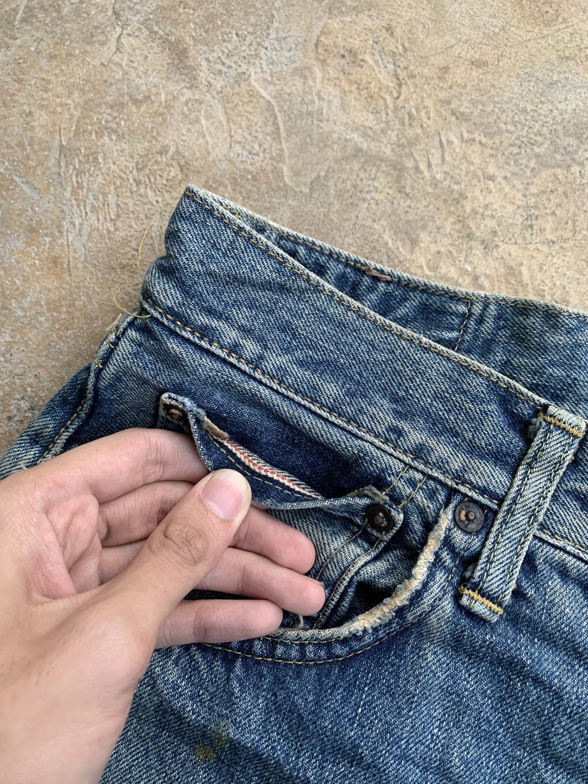 Edwin × Vintage Edwin 505X Selvedge distressed denim Size US 29 - 10 Thumbnail