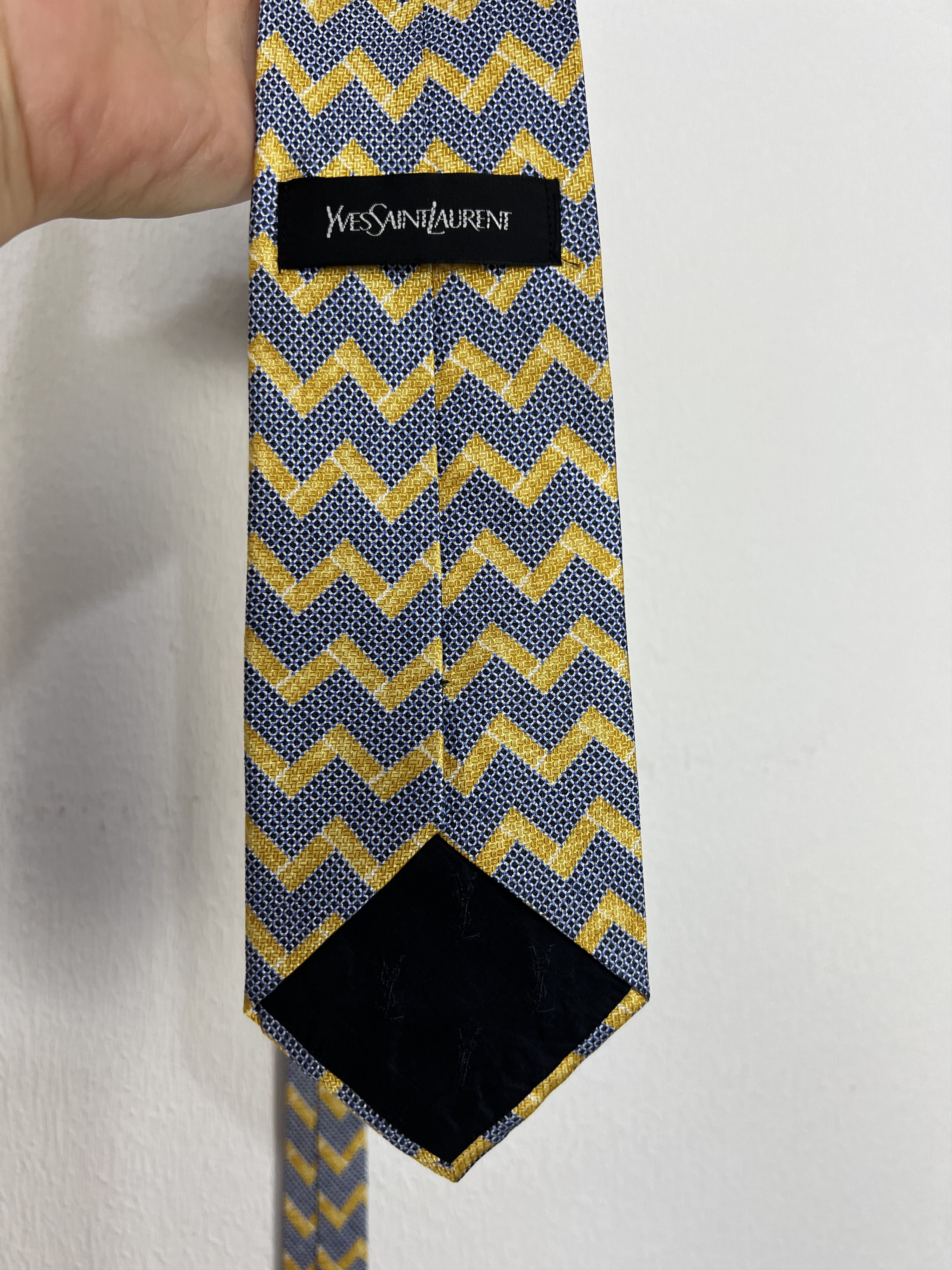 Saint Laurent Paris Yves Saint Laurent D12 Silk Tie Navy & Yamabuki Yellow Adult Size ONE SIZE - 6 Thumbnail