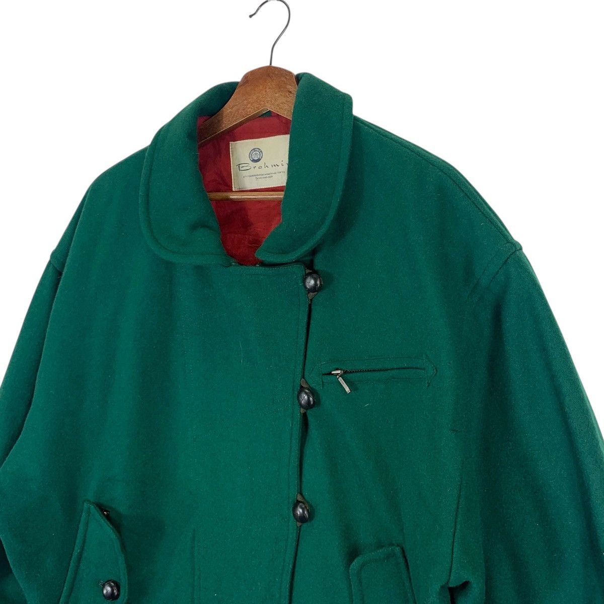Issey Miyake Vintage Brahmin Dark Green Wool Button Jacket Size US M / EU 48-50 / 2 - 4 Thumbnail