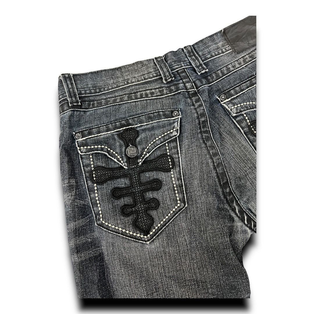 Designer BLACK JAPANESE BRAND DISTRESSED DISIGN DENIM JEANS Size US 34 / EU 50 - 12 Thumbnail