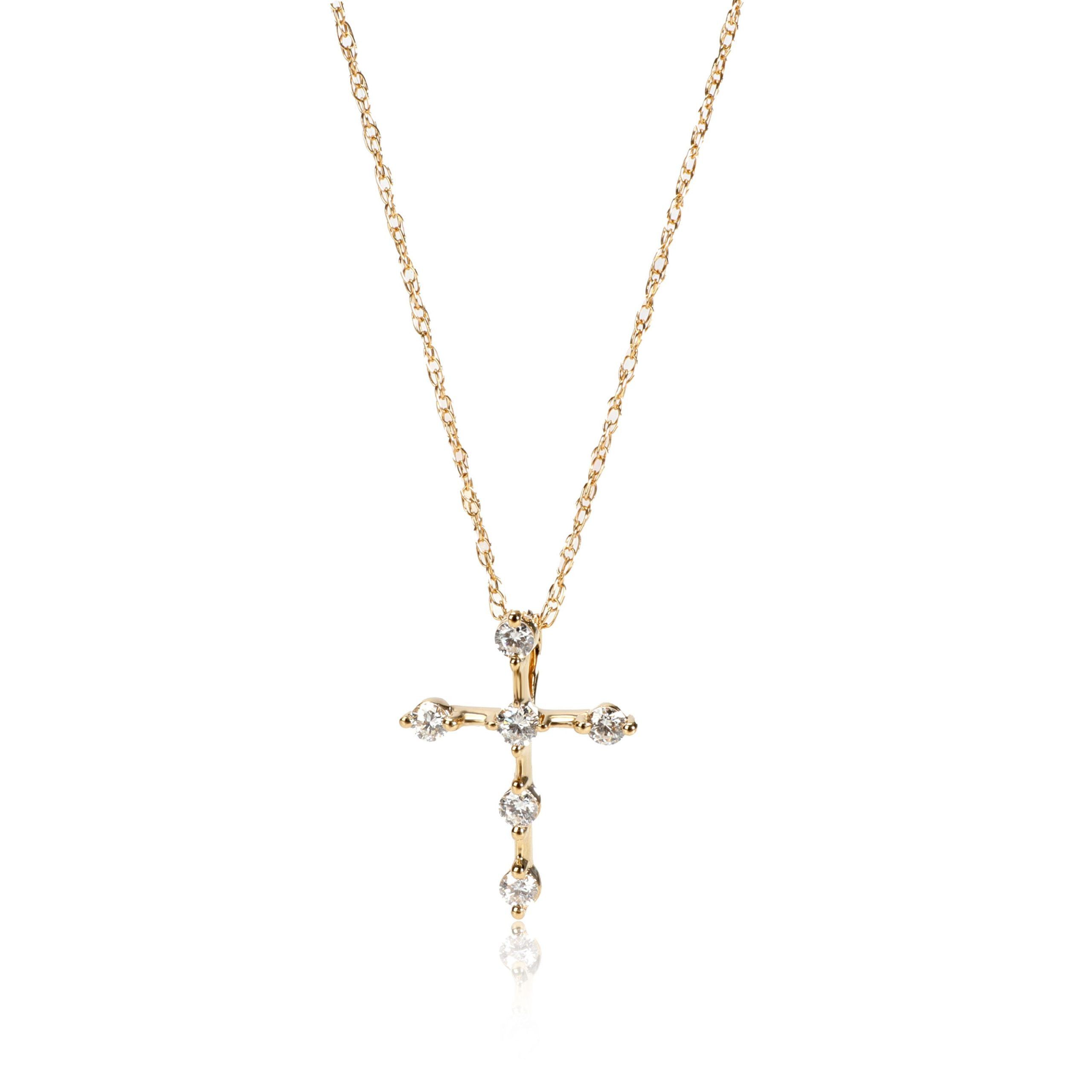 image of Tiffany Co 14K Yellow Gold Diamond Cross Pendant Necklace, Women's