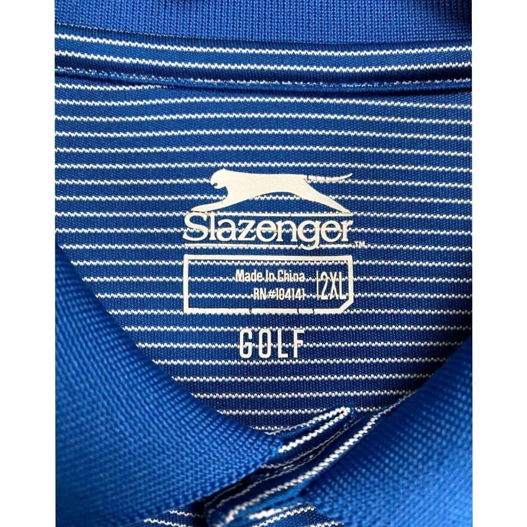 Vintage Slazenger Polo Shirt Men 2XL Blue White Striped Golf Performance Stretch Polo Shirt Mens Athletic Short Sleeve Size US XXL / EU 58 / 5 - 3 Thumbnail