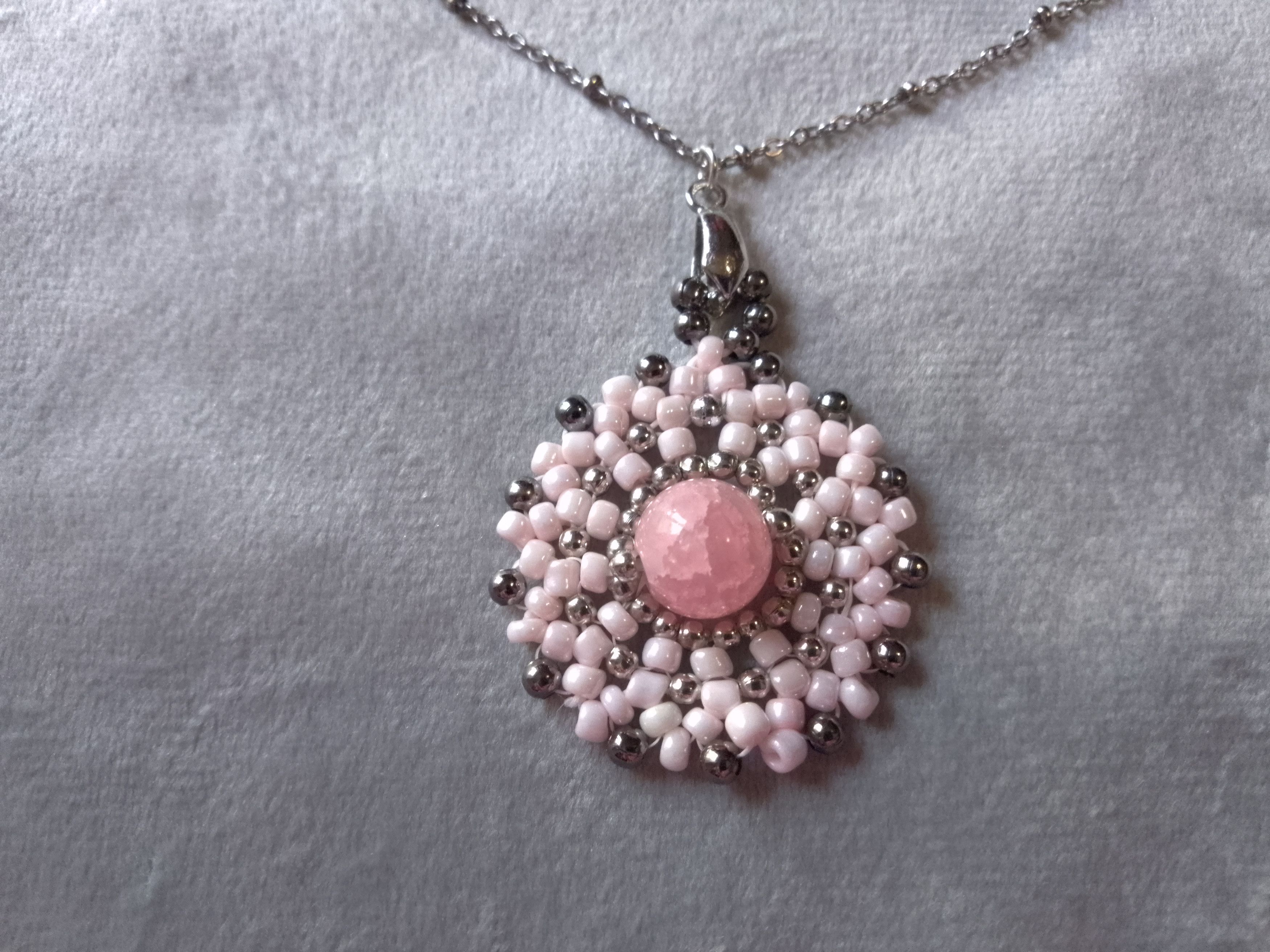 Handmade Necklace beaded Pendant. Pink Gemstone. Elegant Size ONE SIZE - 6 Thumbnail