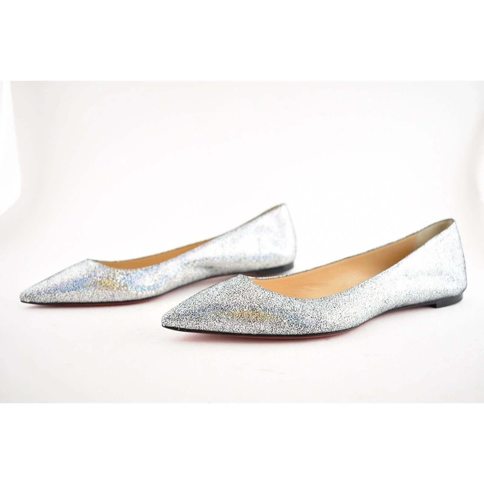Christian Louboutin Christian Louboutin Ballalla Silver Mica Glitter Ballerina Size US 7.5 / IT 37.5 - 10 Thumbnail