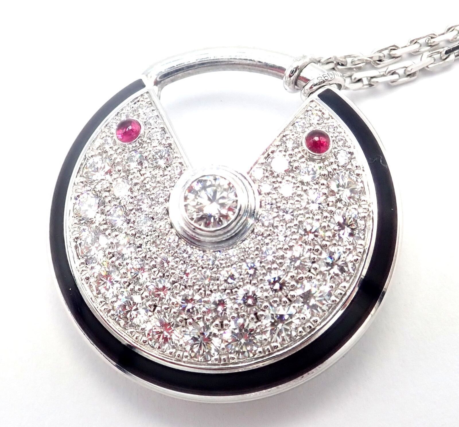 Amulette 18k White Gold Diamond Ruby Large Pendant Necklace