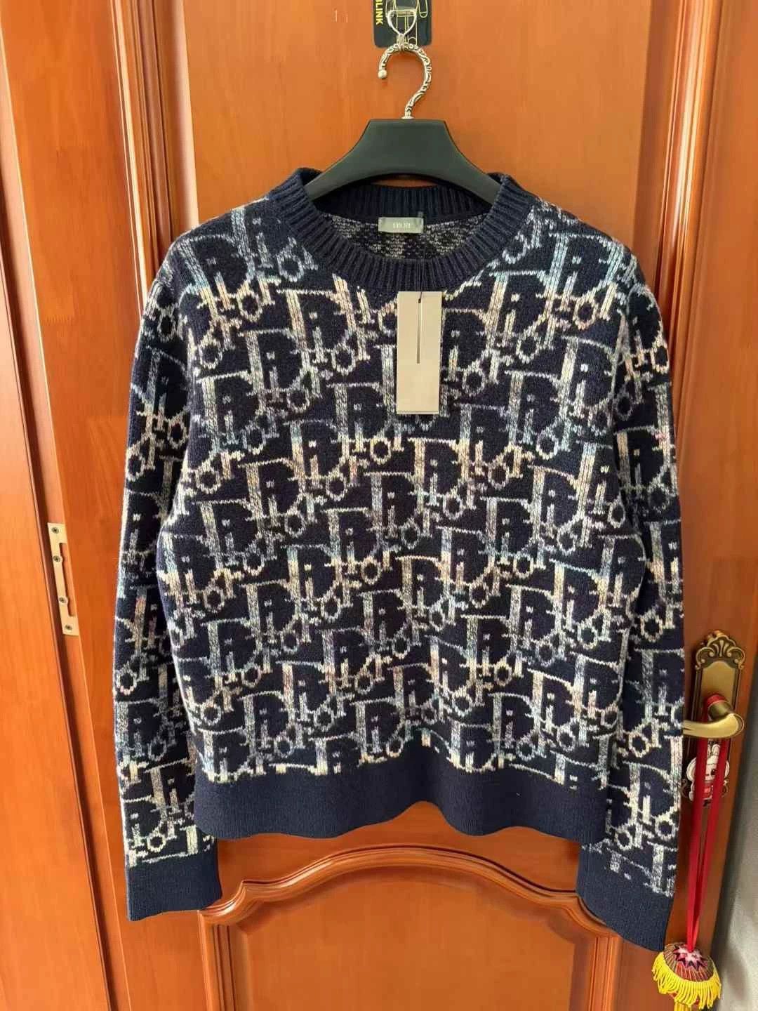 Dior Dior Navy Blue All-Over Logo Sweater Size US L / EU 52-54 / 3 - 1 Thumbnail