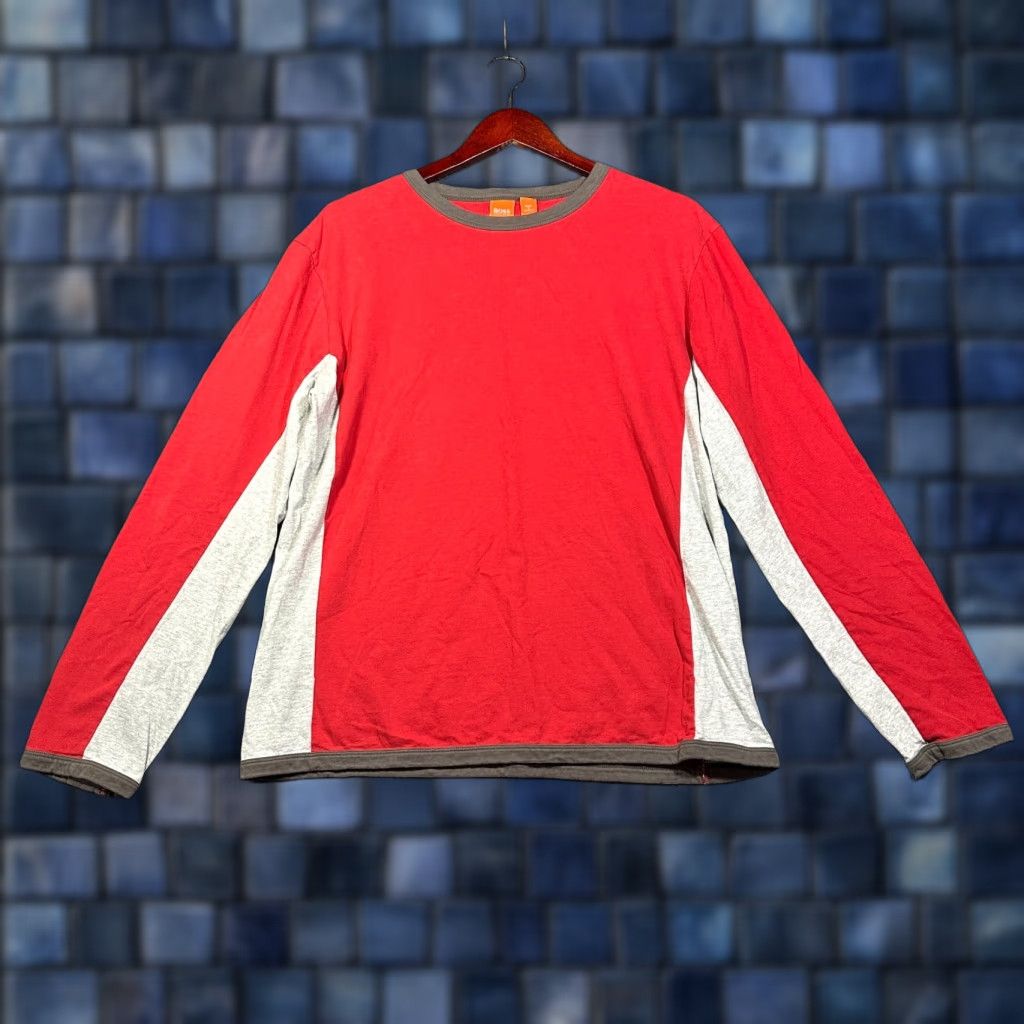 Hugo Boss HUGO BOSS Tee Shirt Mens XL Red Colorblock Crew Neck Long Sleeve Cotton Logo T-Shirt Size US XL / EU 56 / 4 - 1 Thumbnail