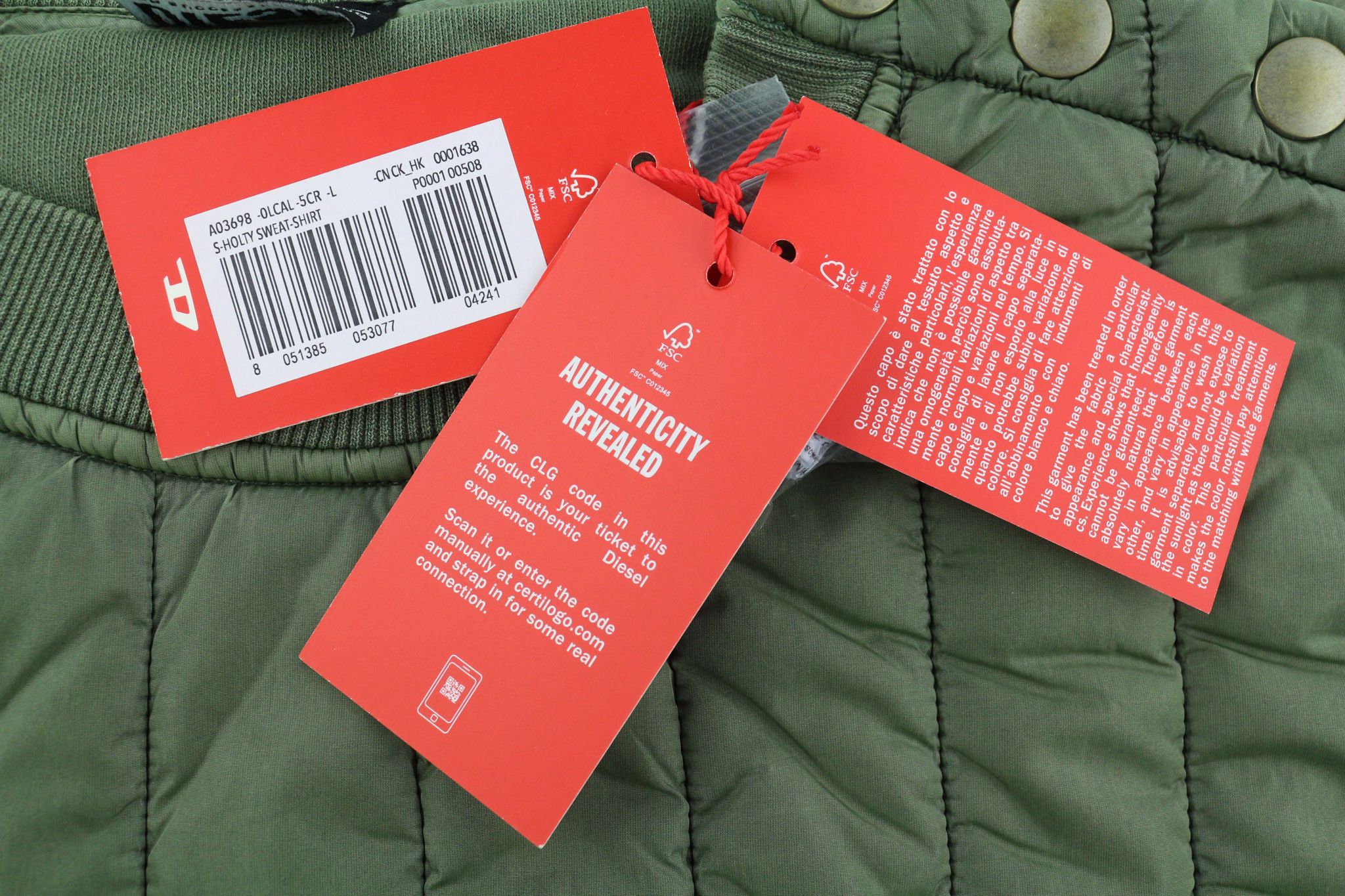 Diesel S-HOLTY L Green Quilted Crew Logo Sweatshirt 40120 Size US L / EU 52-54 / 3 - 6 Thumbnail