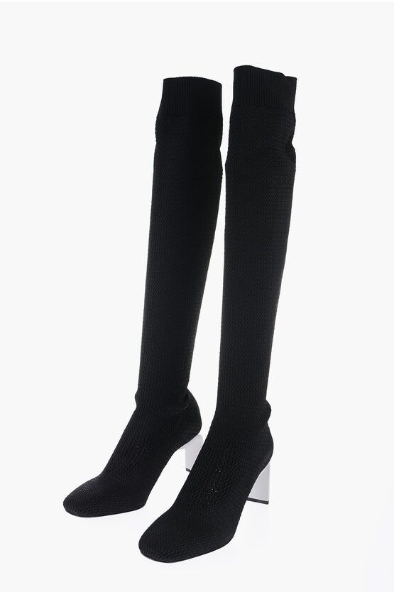image of Jil Sander Crochet Knee-Hight Boots Heel Shoes 7 Cm in Black, Women's (Size 6)