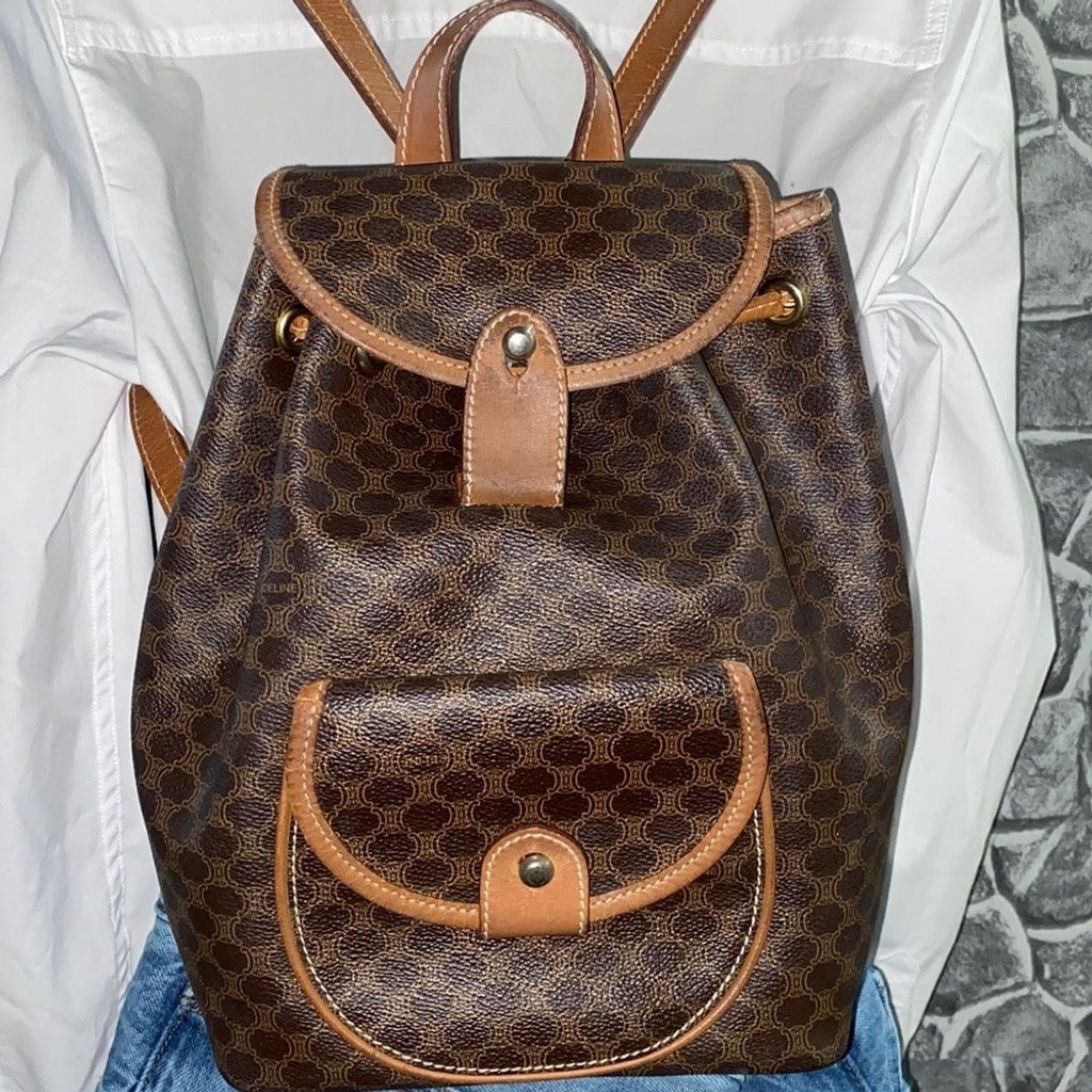 Celine Authentic CELINE Macadam Blason Drawstring Leather Backpack Size ONE SIZE - 1 Thumbnail