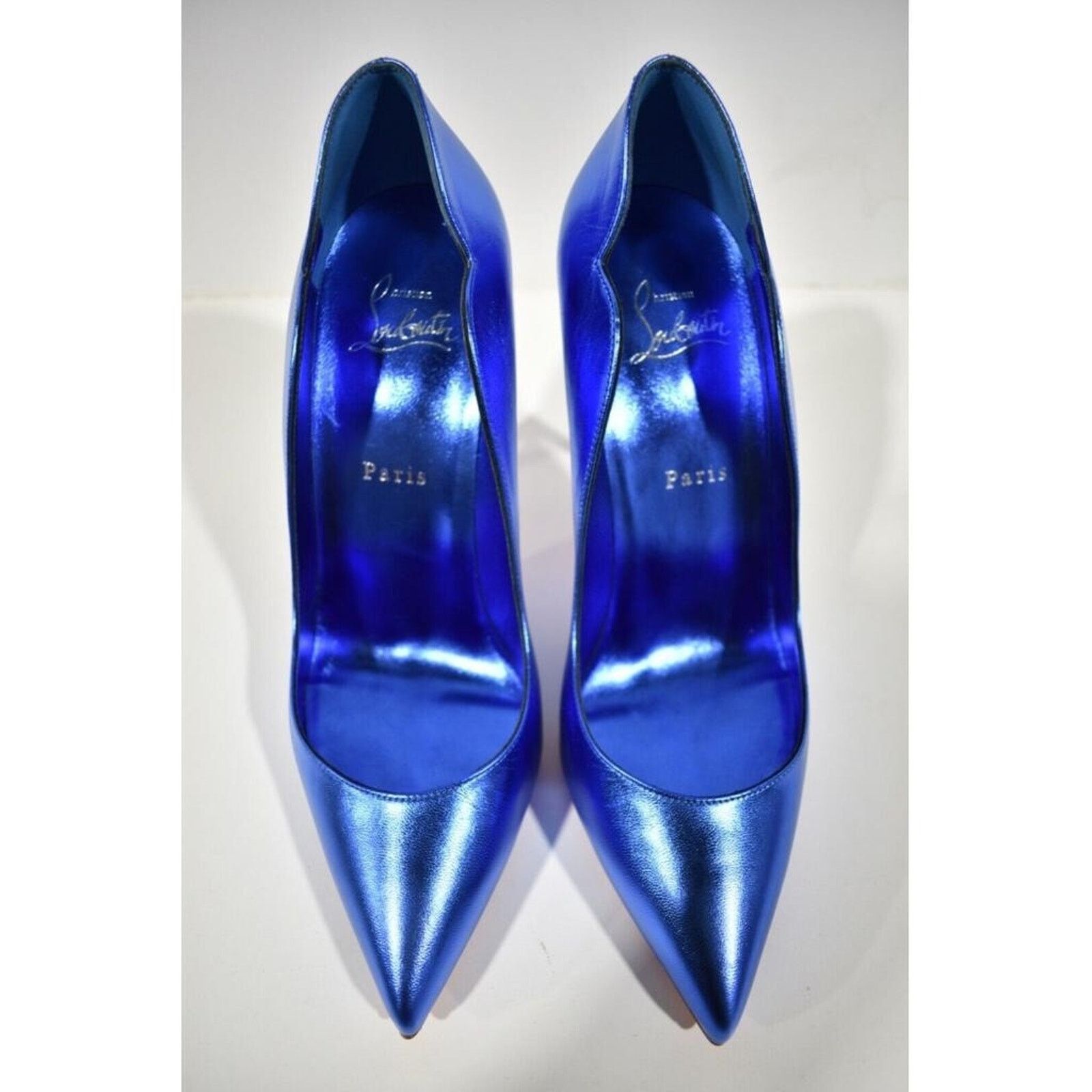 Christian Louboutin Hot Chick 100 Alize Blue Leather Pointed Toe Heel Pump 39 Size US 9 / IT 39 - 6 Thumbnail