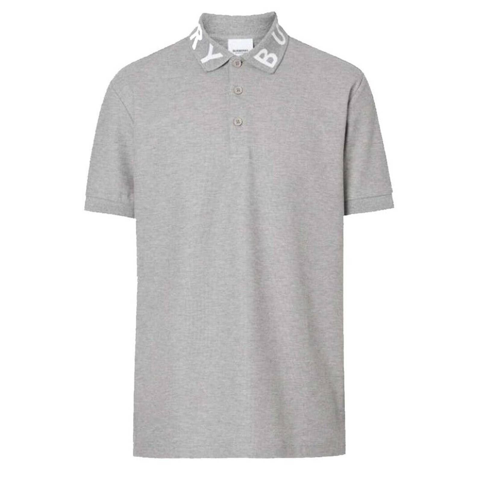 image of Burberry Rylan Pale Gray Cotton White Logo Short Sleeve Polo Shirt L in Grey, Men's (Size Large)