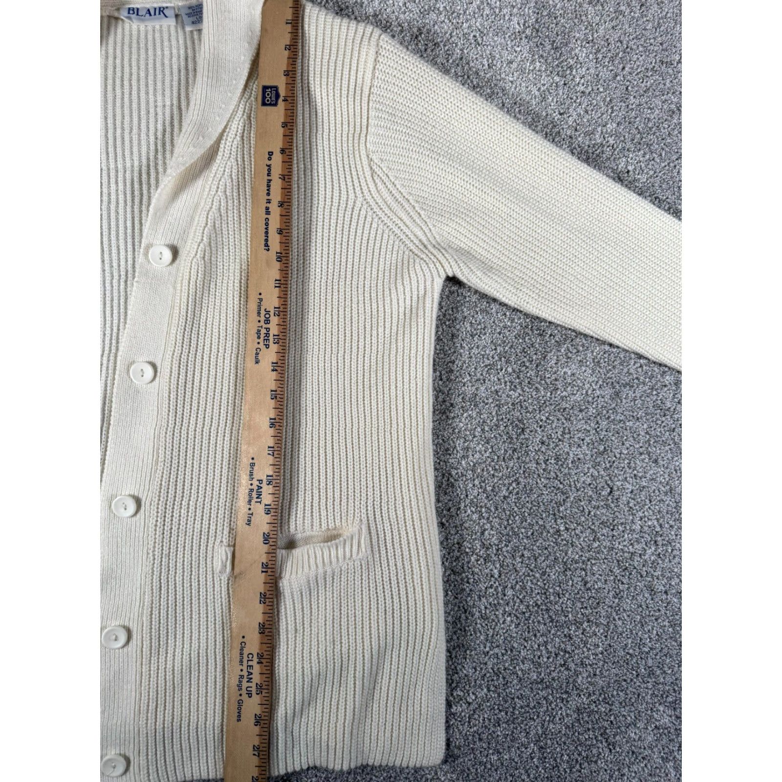 Blair VINTAGE Blair Cardigan Sweater Women Large L Cream 80s Pockets Ribbed V-Neck Academia Mens? Womens Size L / US 10 / IT 46 - 4 Thumbnail