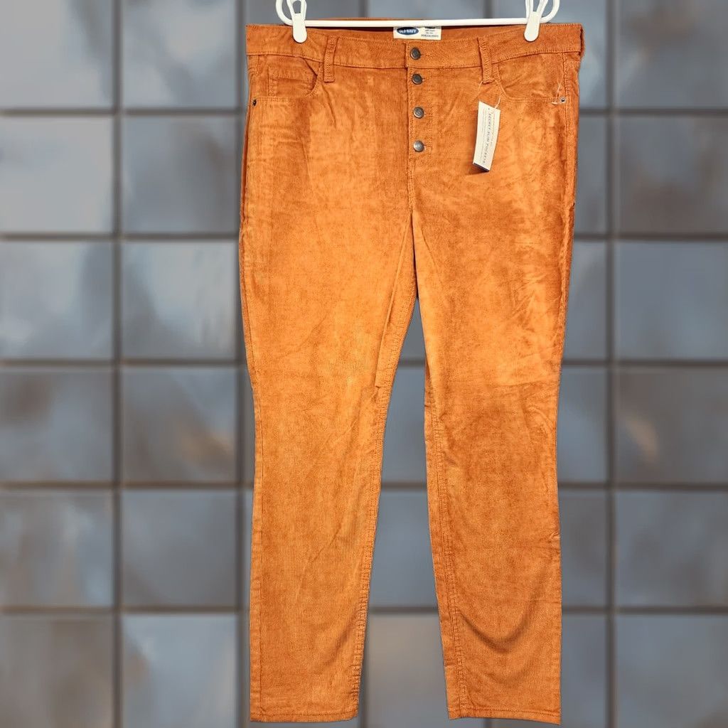 Old Navy OLD NAVY Corduroy Pants Women 18 Rust Orange Rockstar Super Skinny High Rise Plus Size 28 in Inseam Womens Summer Fall Winter Jeans Size 40" / US 18 - 1 Thumbnail