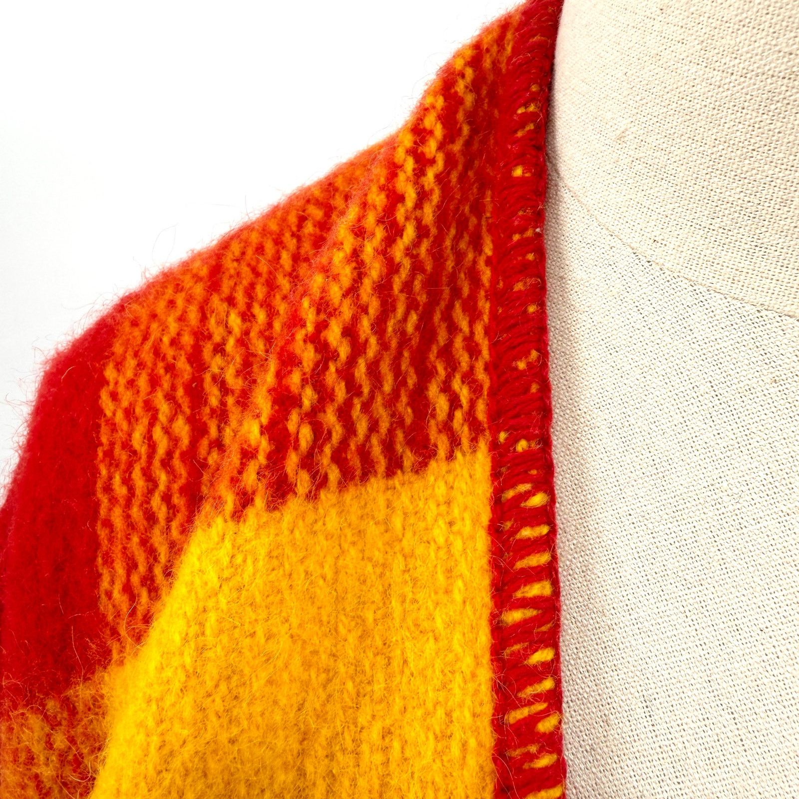 Vintage Vintage 60s Red Orange 100% Wool Plaid Ruana Poncho Size ONE SIZE - 3 Thumbnail