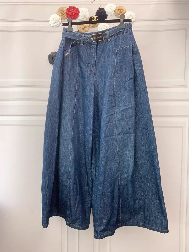 Chanel Chanel Dark blue denim wide-leg trousers Size 25" / US 0 / IT 36 - 1 Thumbnail