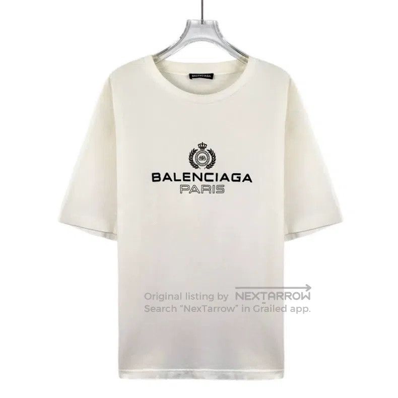 Balenciaga Balenciaga White Wheat Letter Printed Cotton Crew Neck Sho Size US S / EU 44-46 / 1 - 1 Thumbnail