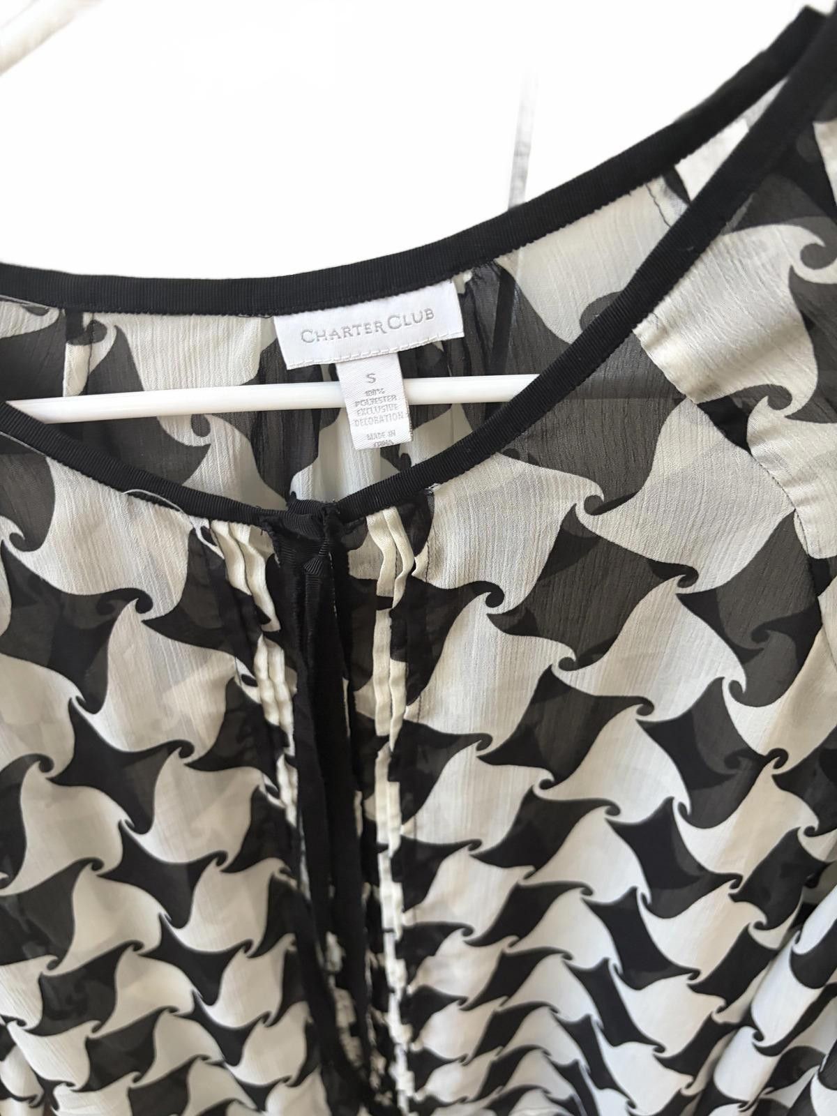 Charter Club Charter Club Black and White Patterned Sheer Blouse Size S Size S / US 4 / IT 40 - 3 Thumbnail
