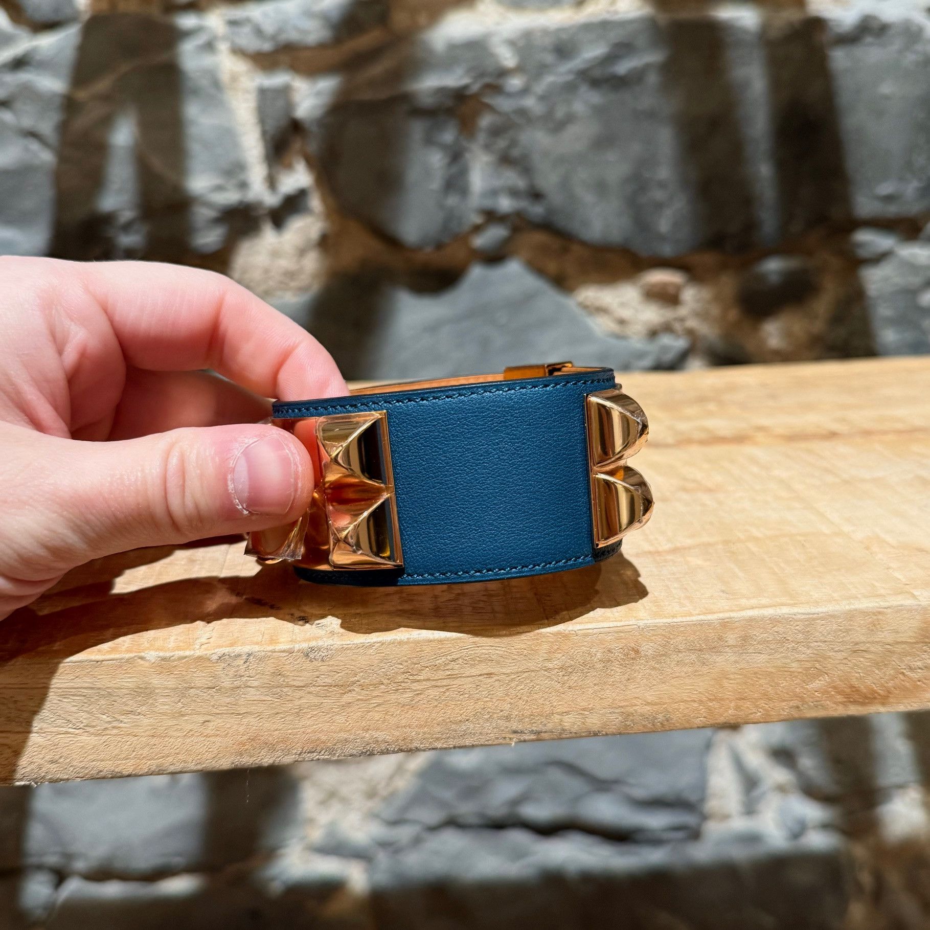 Hermes Hermès Blue Colvert Rose Gold Collier De Chien Bracelet Size ONE SIZE - 4 Thumbnail