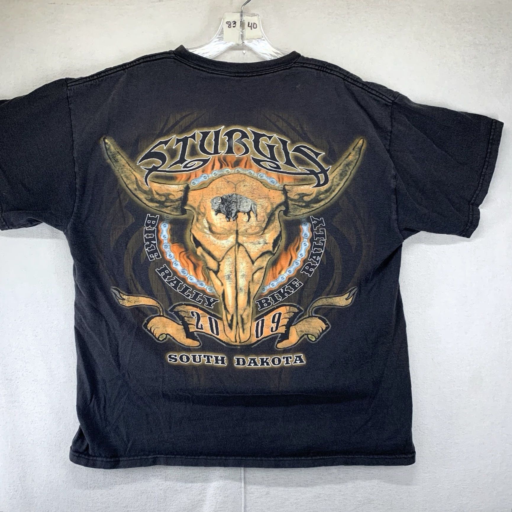 Gildan Mens Biker T Shirt Oversized Medium Sturgis 09 Sun Faded Black Tribal Fire Bison Size US M / EU 48-50 / 2 - 2 Thumbnail