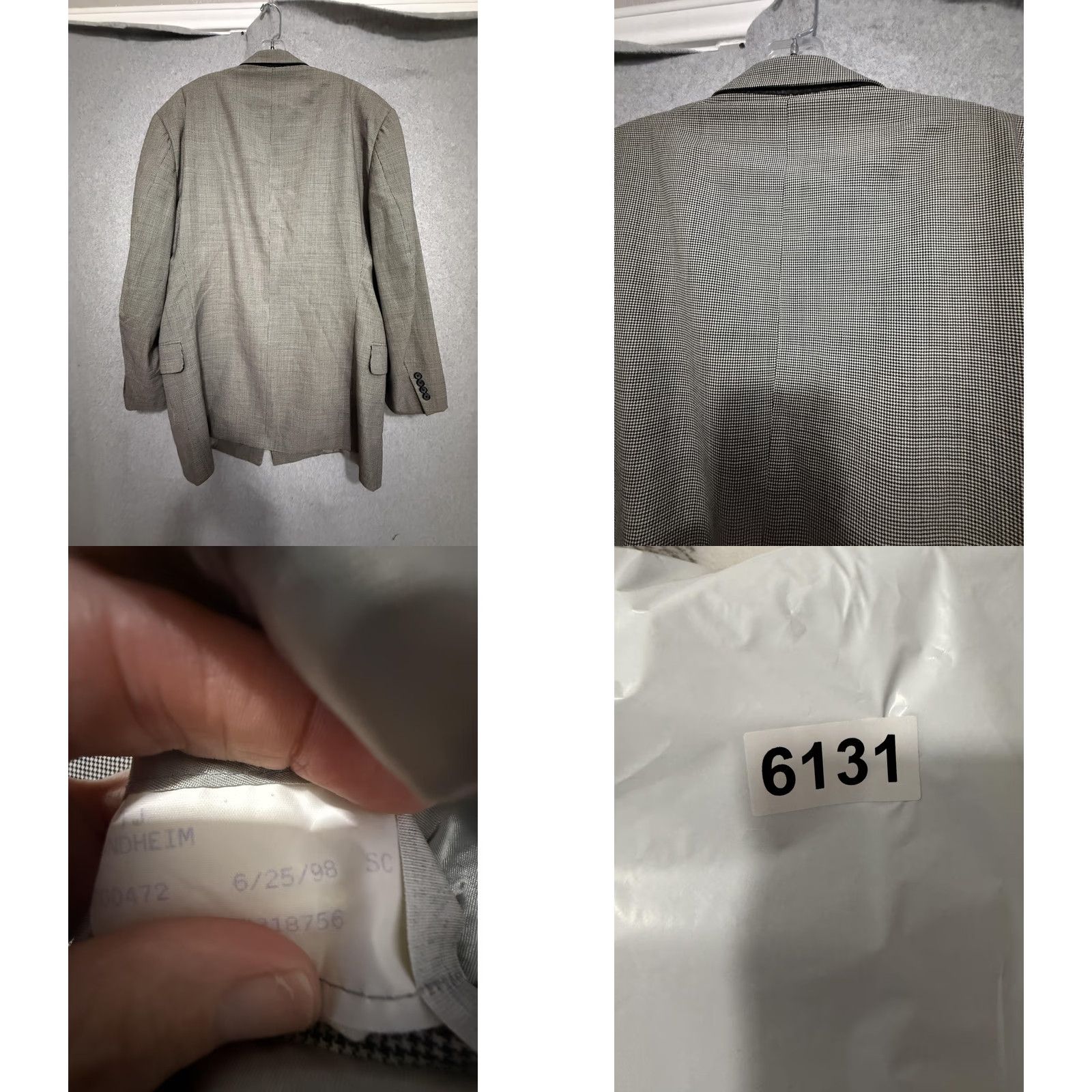 Doublet VINTAGE Tom James Suit Jacket Mens 46L Gray Check Double Breasted Long Big Tall Size 46R - 9 Thumbnail