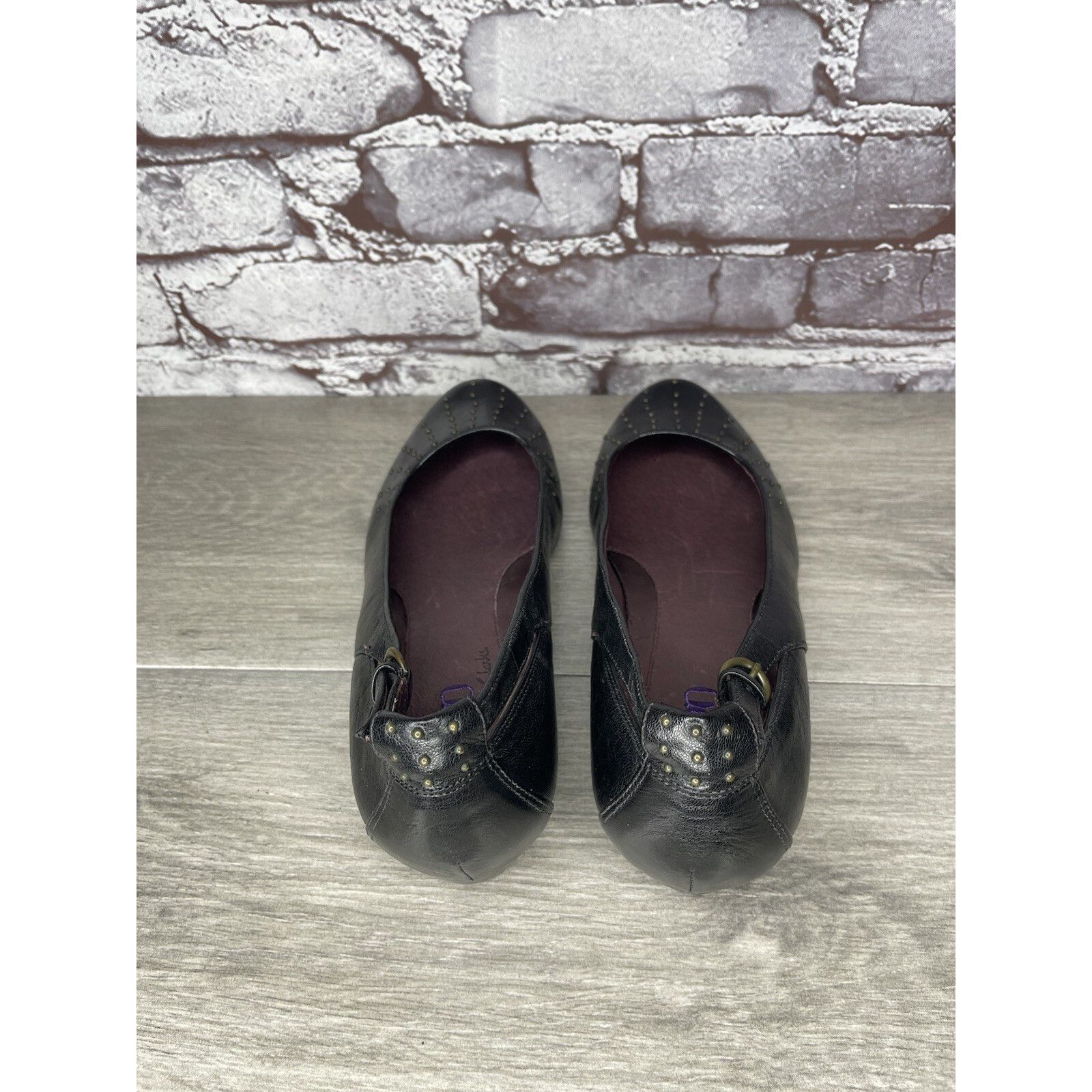 Clarks INDIGO BY CLARKS Black Lea Bishop Studded Slip On Strap Wedg Size US 8 / IT 38 - 6 Thumbnail