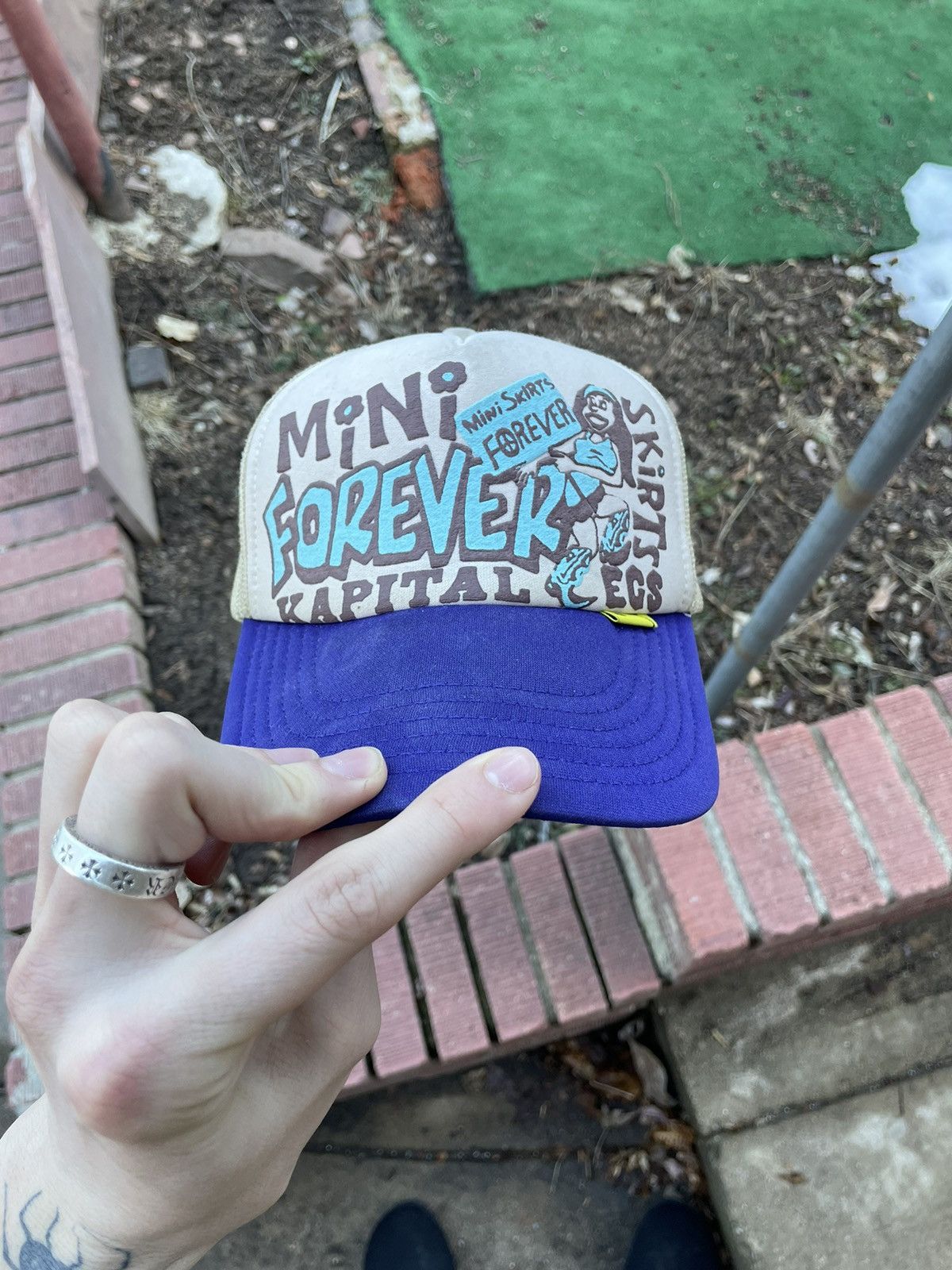 image of Kapital “Mini Skirts Forever” Trucker in White, Men's