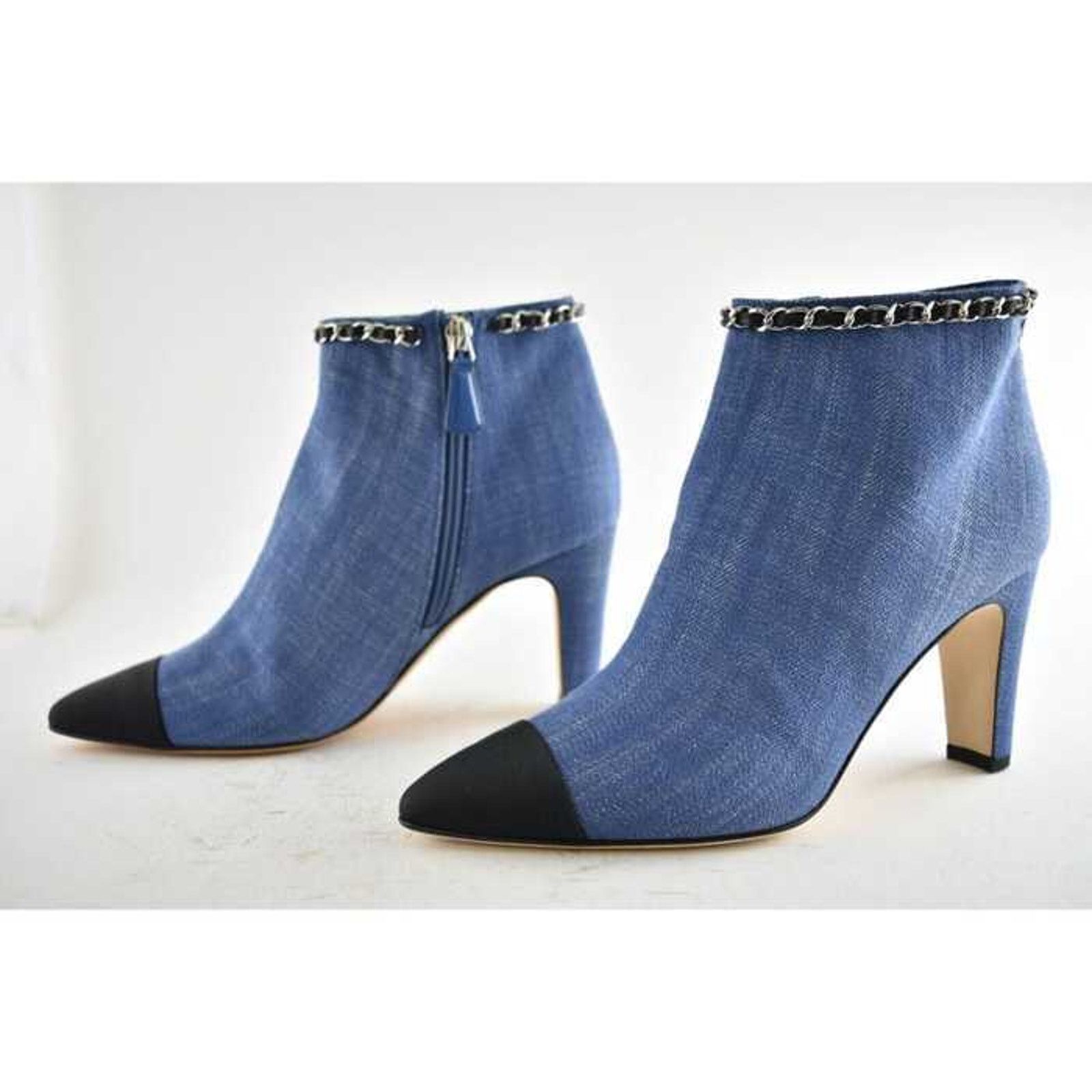 Chanel Chanel 20C Blue Denim Fabric Black Chain CC Logo Short Size US 9 / IT 39 - 9 Thumbnail