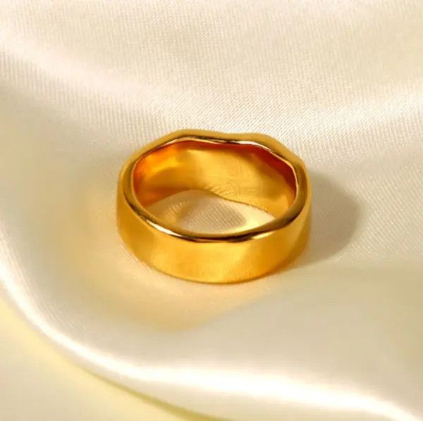 Designer Punk Irregular Melting Float Emboss Gold Pearl Ring Size ONE SIZE - 8 Thumbnail
