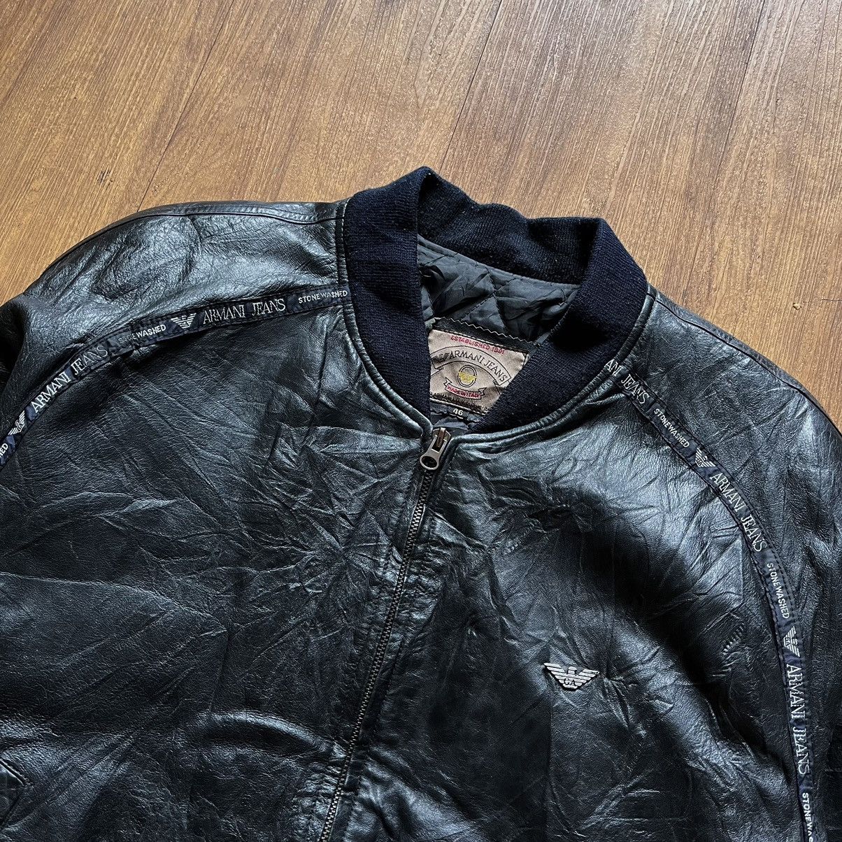 Emporio Armani × Giorgio Armani × Vintage 1990s Armani Jeans Bomber Leather Jacket Size US M / EU 48-50 / 2 - 4 Thumbnail