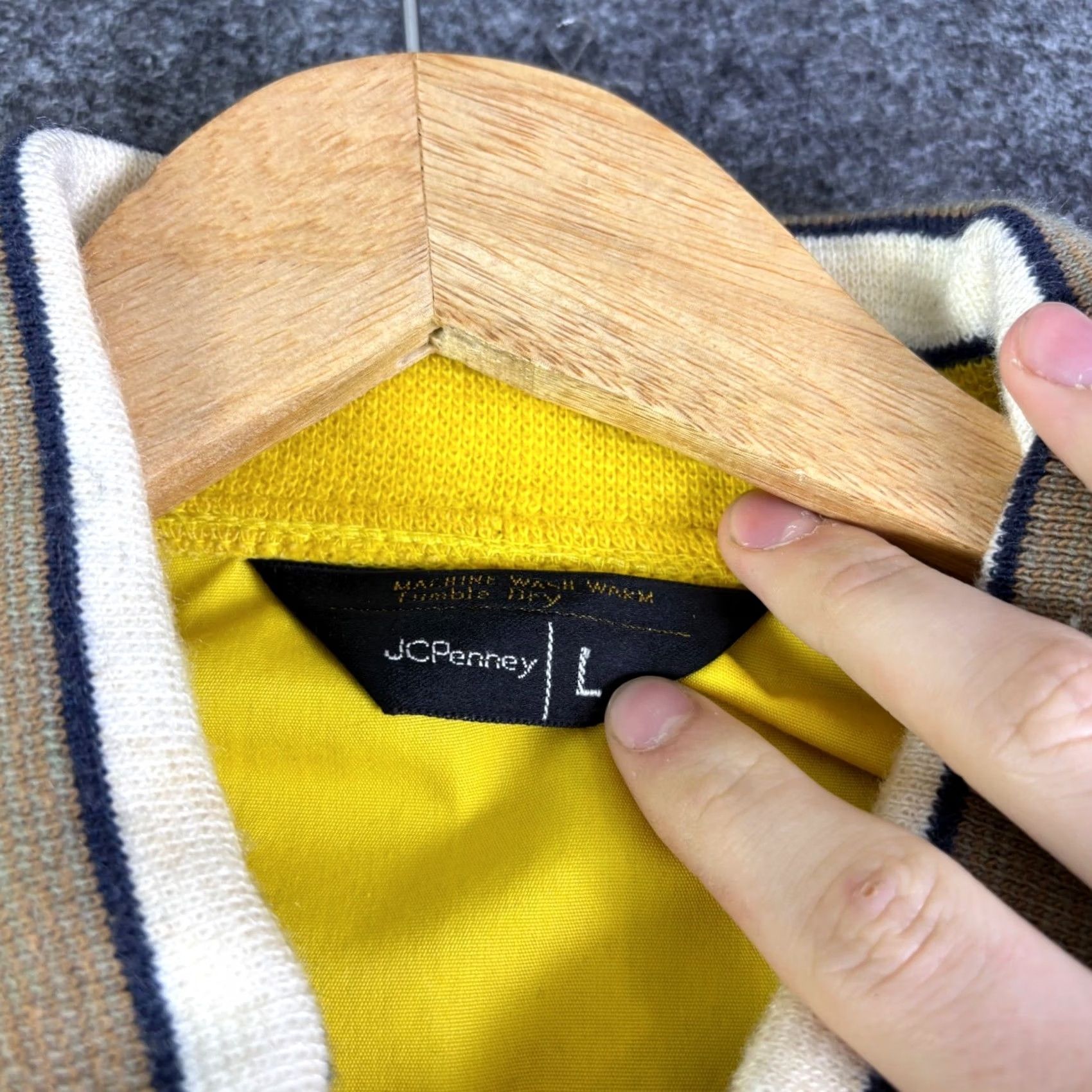JCPenney VINTAGE JCPenney Mens Bomber Jacket Striped Trim Full Zip L Yellow Retro 80s Western Casual Size US L / EU 52-54 / 3 - 5 Thumbnail