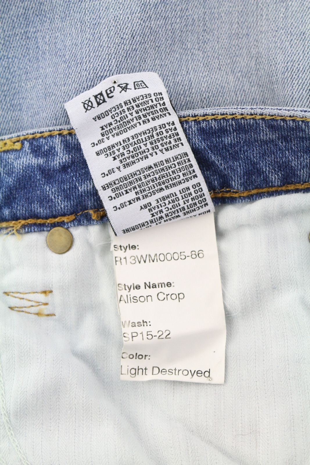 R13 ALISON CROP 24 Light Destroyed Faded Patches Distress 86487 Size 24" / US 00 / IT 34 - 8 Thumbnail