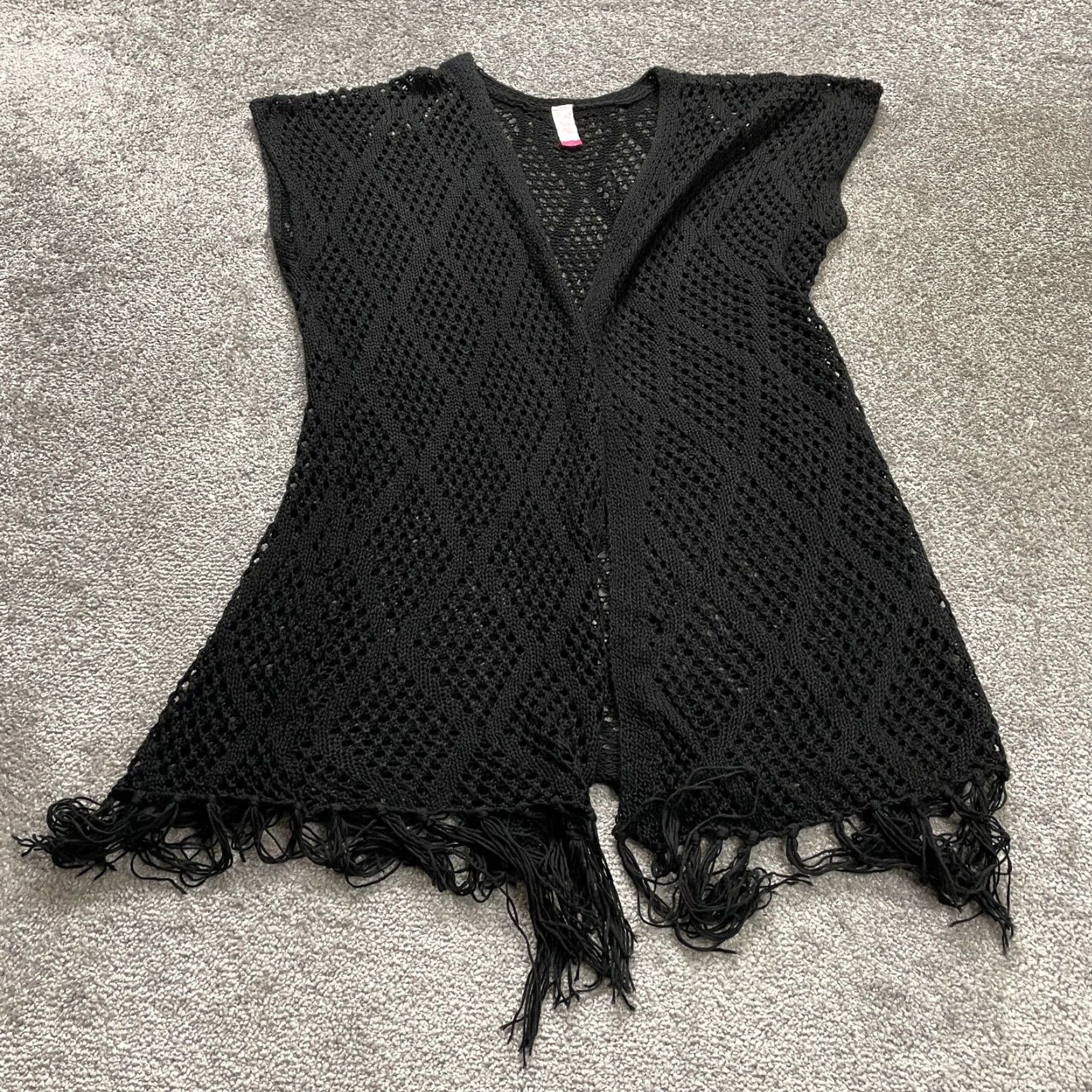 Vintage VINTAGE No Boundaries Women's Beach Cover Up Sleeveless Crochet Black Large Swimwear Size ONE SIZE - 2 Thumbnail