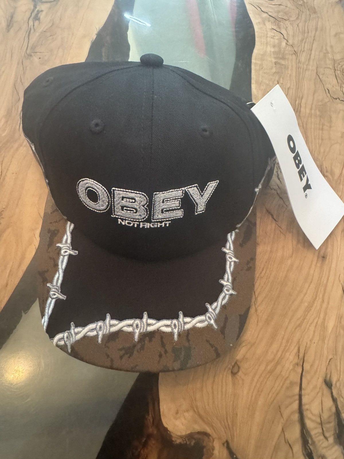 Obey × Shepard Fairey OBEY POSSE ‘Not Right’ Barbed Wire 2-Tone Dad Hat NEW Size ONE SIZE - 4 Thumbnail