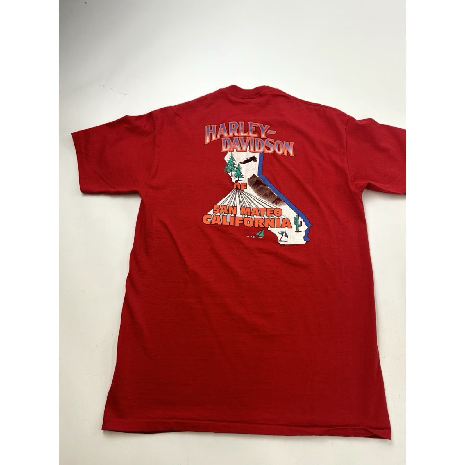 Harley Davidson VINTAGE Harley-Davidson Shirt Mens XL Red Holoubek USA 1990 San Mateo California Size US XL / EU 56 / 4 - 6 Thumbnail