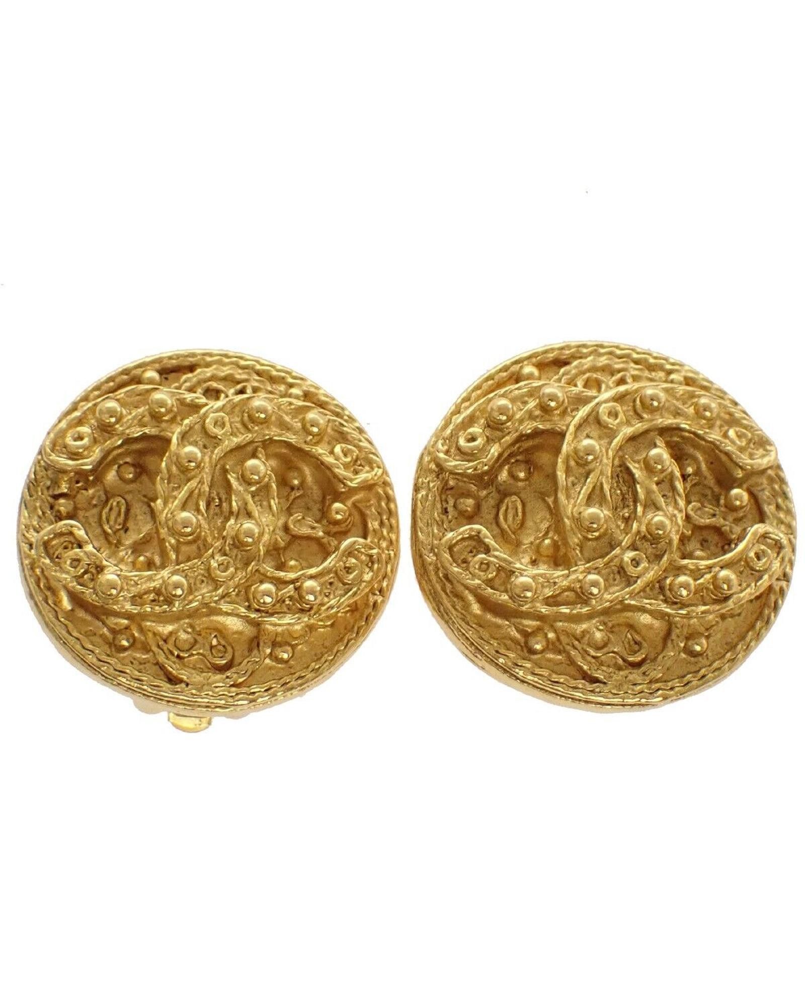 image of Chanel Gold Plated Coco Mark Button Earrings, Women's