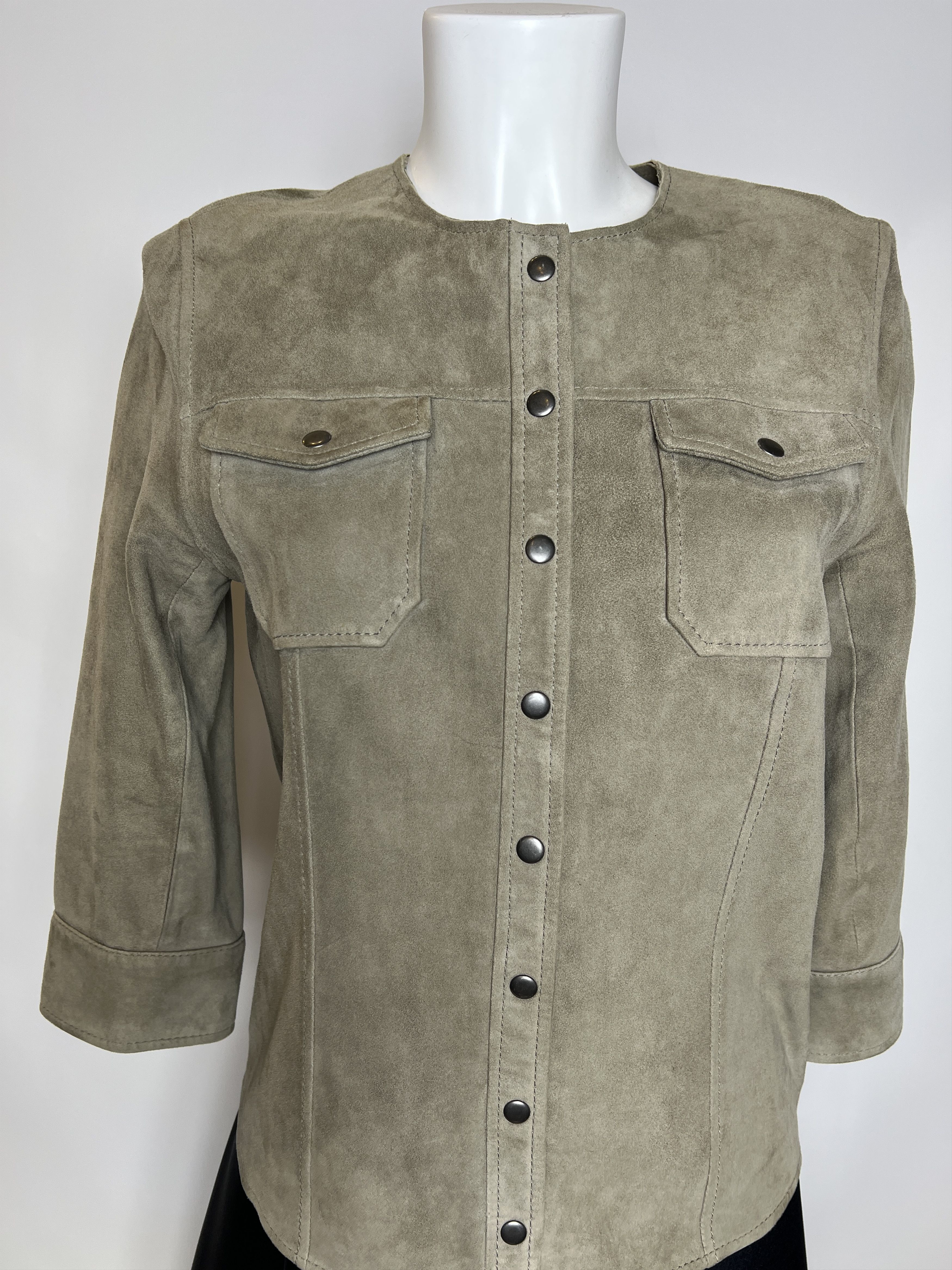Allsaints ALLSAINTS Women's Beige Suede Leather Top Shirt Jacket Size M / US 6-8 / IT 42-44 - 2 Thumbnail