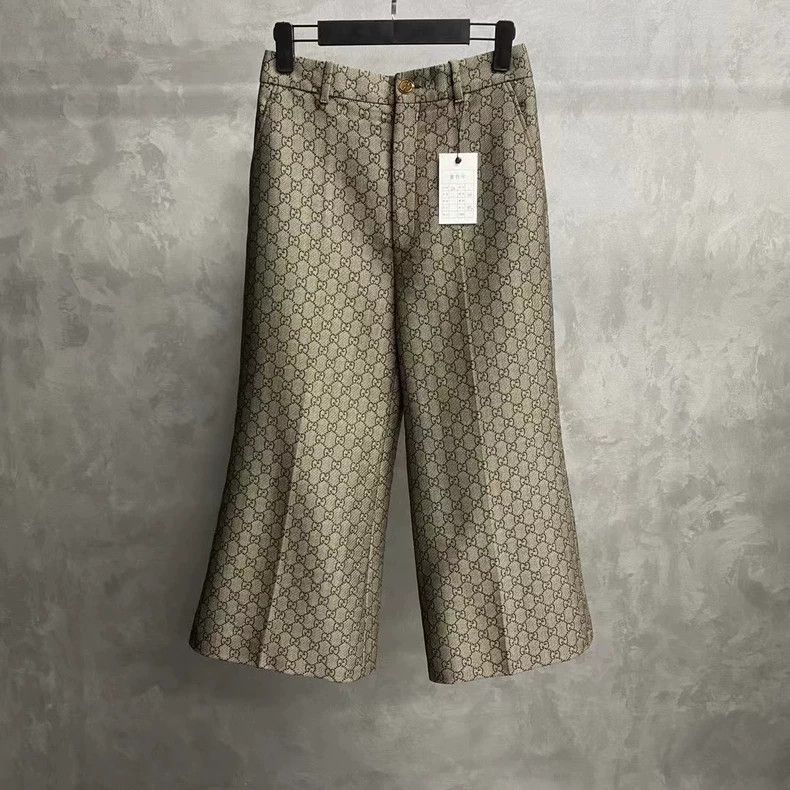 Gucci Gucci The latest gray full-print pattern logo wide-leg suit Size 26" / US 2 / IT 38 - 1 Thumbnail